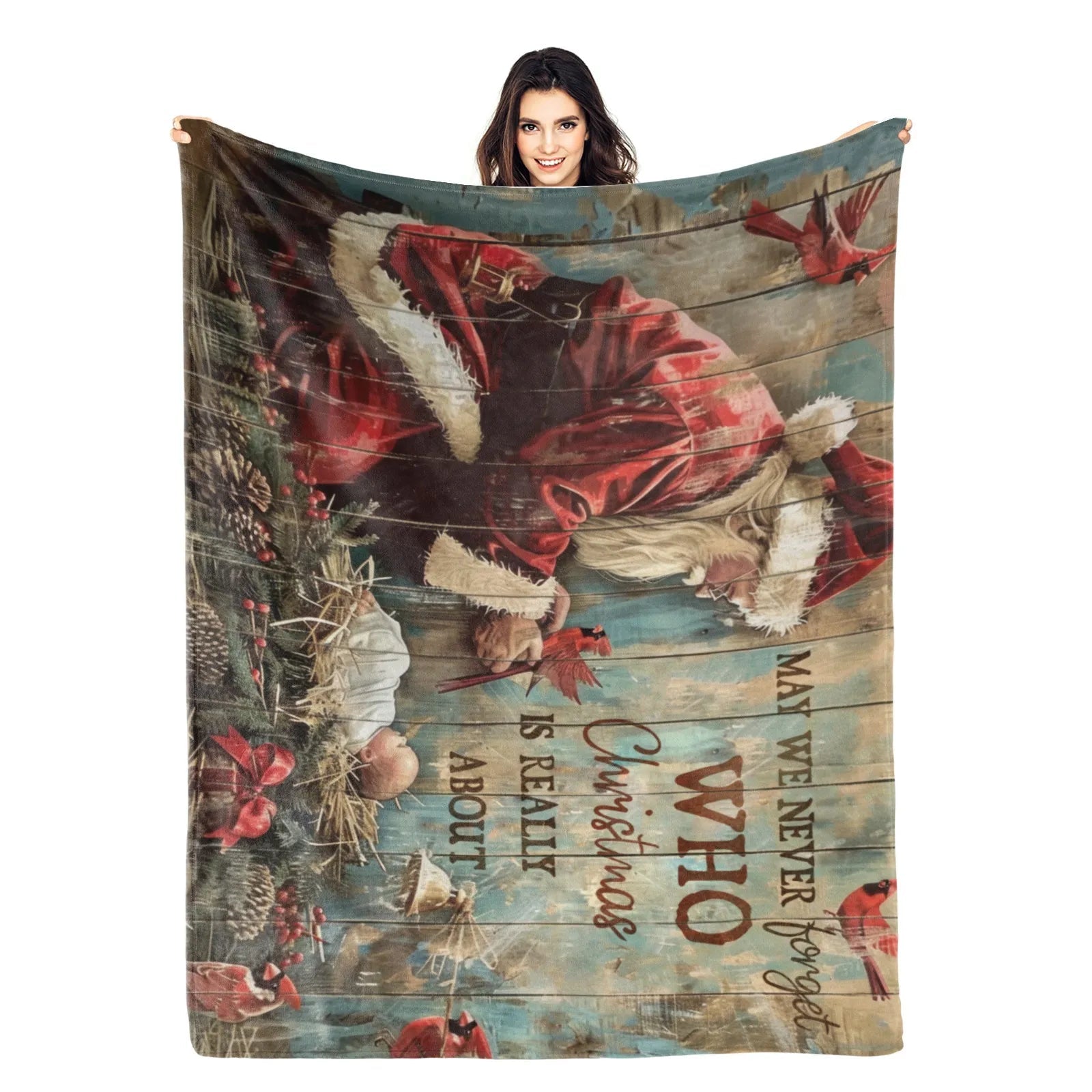 Blankets 1150g Flannel Christmas Vintage Santa Nativity Scene Weighted Baby Blanket Holiday Home Decor PrintToucan - PrintToucanChrismas Gift150cm x 200cm/60"x80"