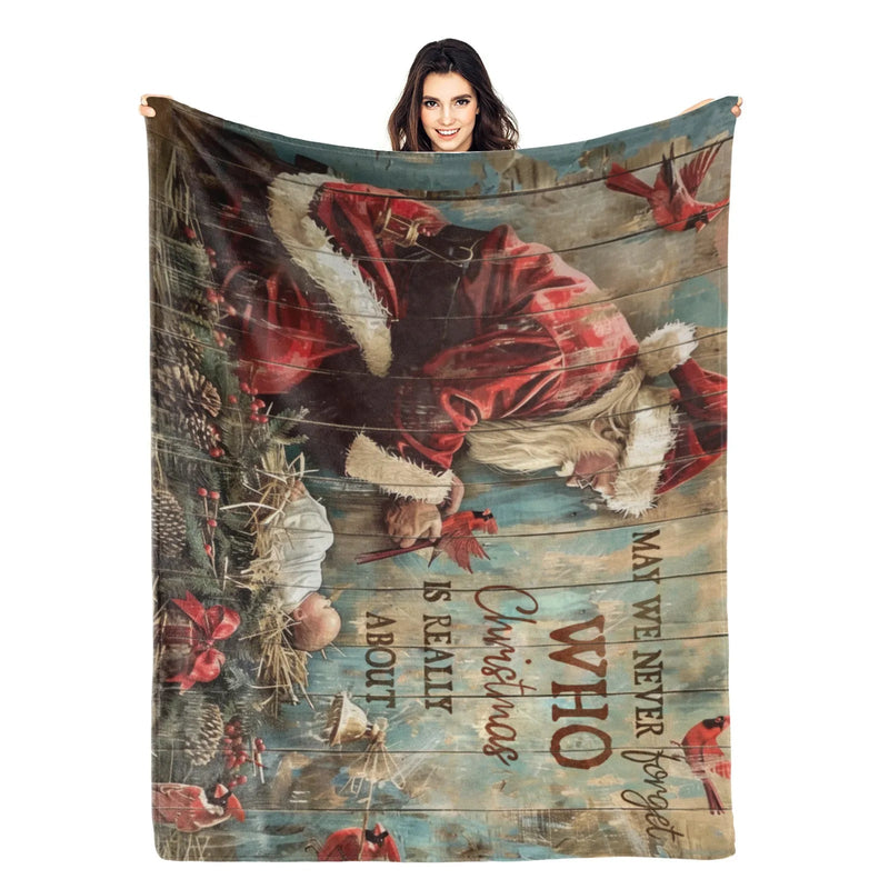 Blankets 1150g Flannel Christmas Vintage Santa Nativity Scene Weighted Baby Blanket Holiday Home Decor PrintToucan