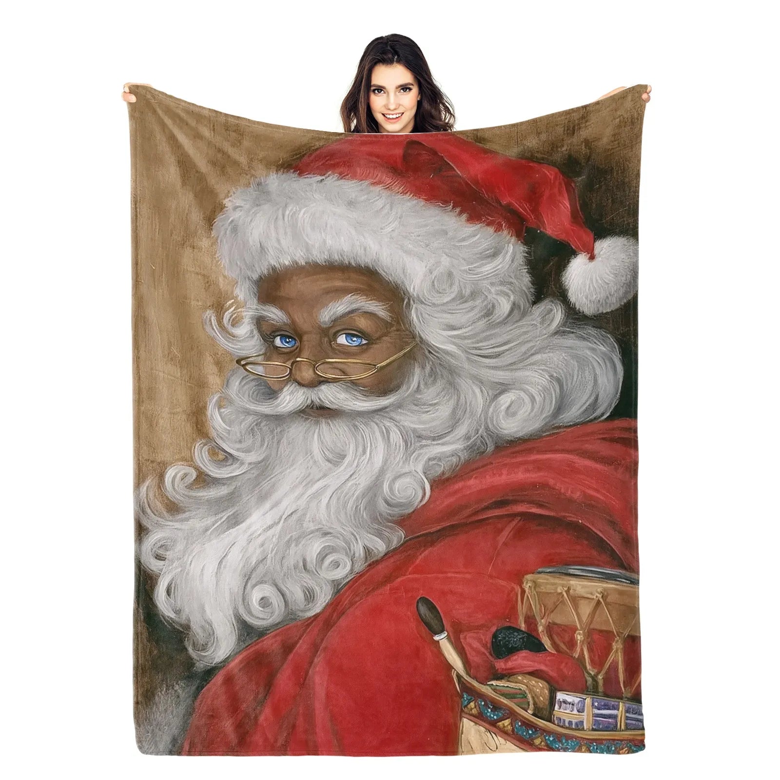 Blankets 1150g Flannel Christmas Vintage Santa Oil Painting Style Weighted Baby Blankets Home Decor by PrintToucan - PrintToucanChrismas Gift150cm x 200cm/60"x80"