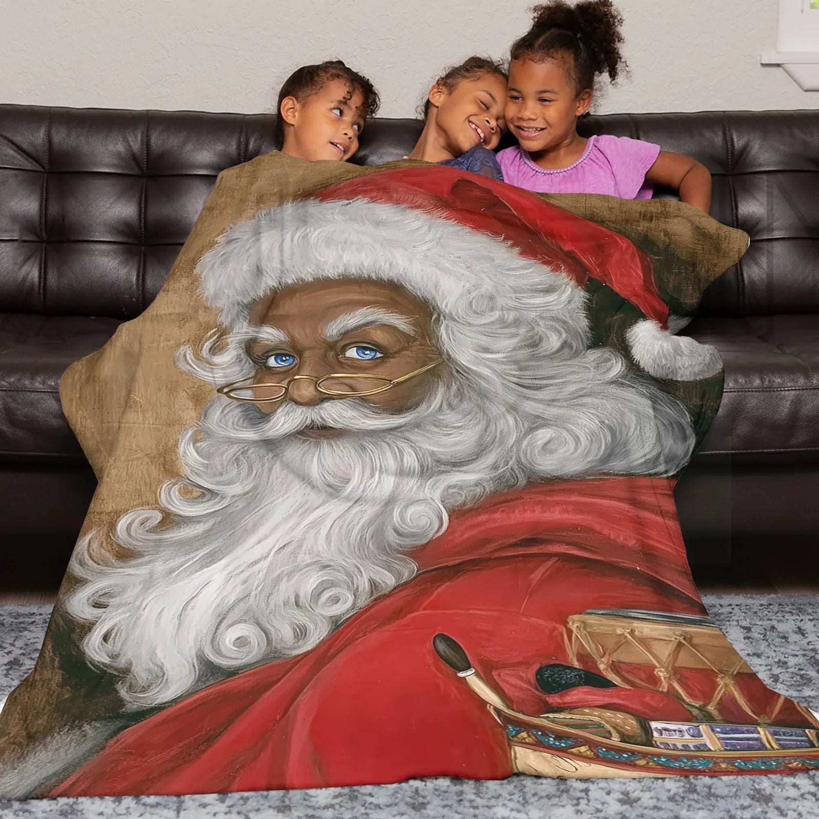 Blankets 1150g Flannel Christmas Vintage Santa Oil Painting Style Weighted Baby Blankets Home Decor by PrintToucan - PrintToucanChrismas Gift150cm x 200cm/60"x80"