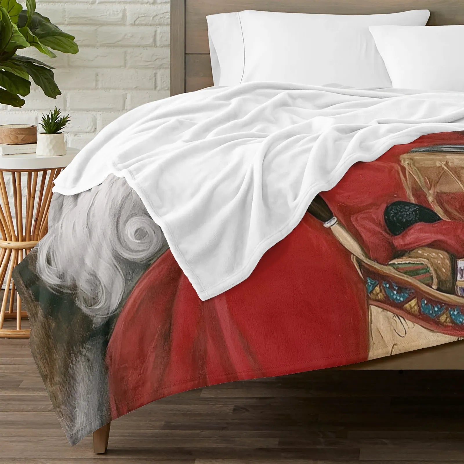 Blankets 1150g Flannel Christmas Vintage Santa Oil Painting Style Weighted Baby Blankets Home Decor by PrintToucan - PrintToucanChrismas Gift150cm x 200cm/60"x80"