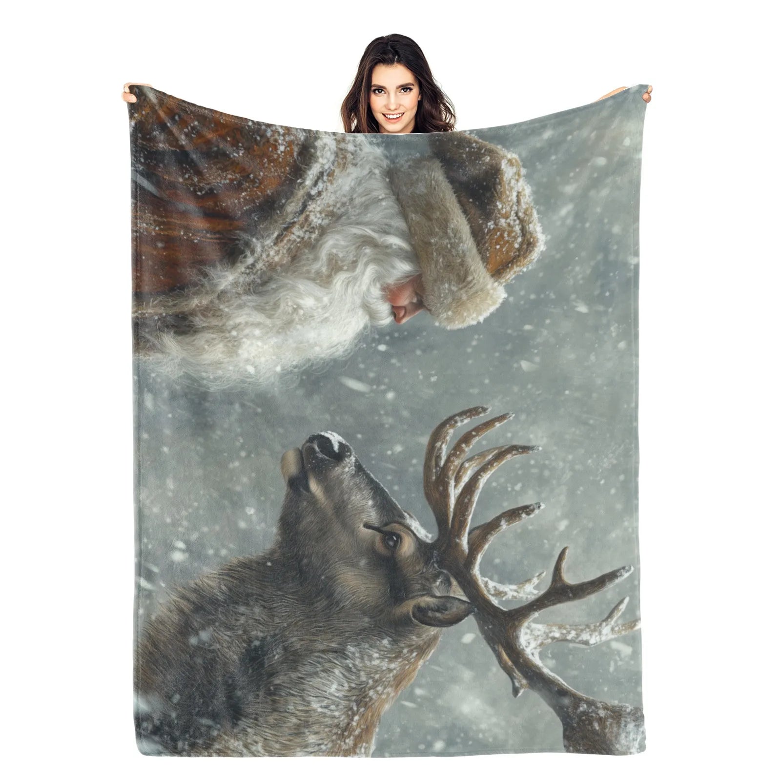 Blankets 1150g Flannel Christmas Winter Scene With Snowy Reindeer Weighted Baby Blankets PrintToucan - PrintToucanChrismas Gift150cm x 200cm/60"x80"