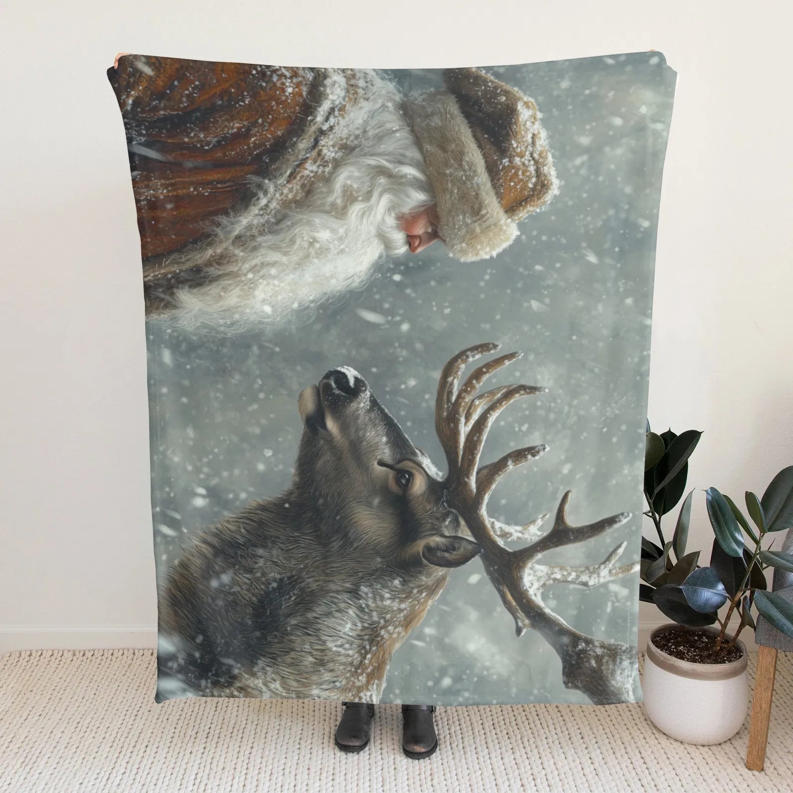 Blankets 1150g Flannel Christmas Winter Scene With Snowy Reindeer Weighted Baby Blankets PrintToucan - PrintToucanChrismas Gift150cm x 200cm/60"x80"