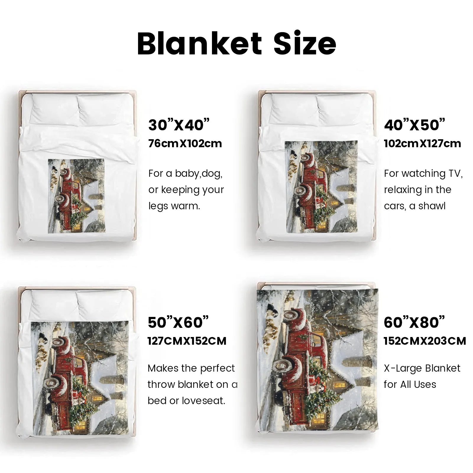 Blankets 1150g Flannel Christmas Winter Truck & Puppy Scene Weighted Baby Blankets PrintToucan Made In USA - PrintToucanChrismas Gift150cm x 200cm/60"x80"