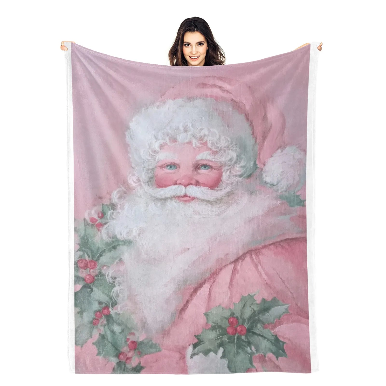 Blankets 1150g Flannel Pink Christmas Santa Design Weighted Baby Blankets | PrintToucan - PrintToucanChrismas Gift150cm x 200cm/60"x80"