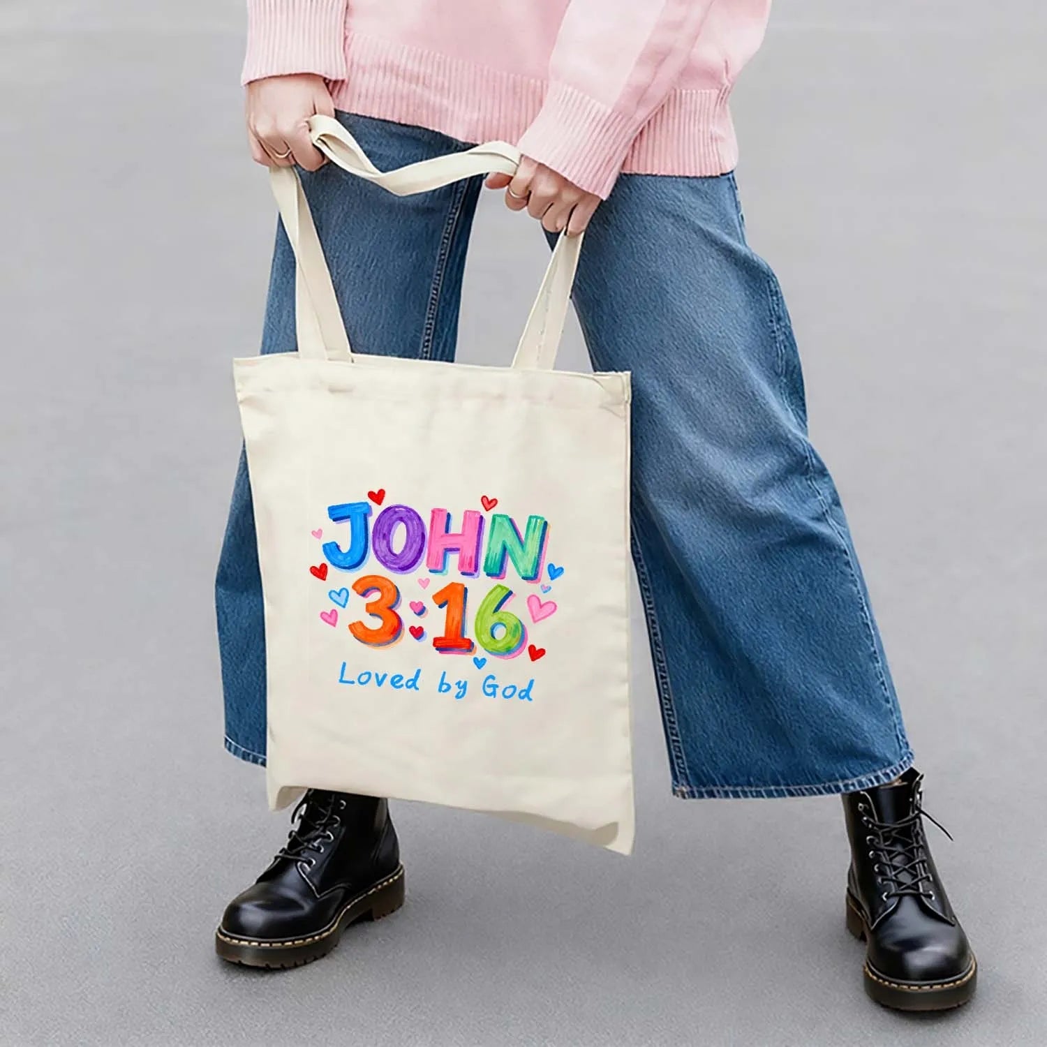 Canvas Bag Canvas Christian Bag John 3 16 Loved by God Christian Gift Canvas Tote Bags PrintToucan - PrintToucanChristianPrinttoucan-13.8x15.7inch（35x40）cm