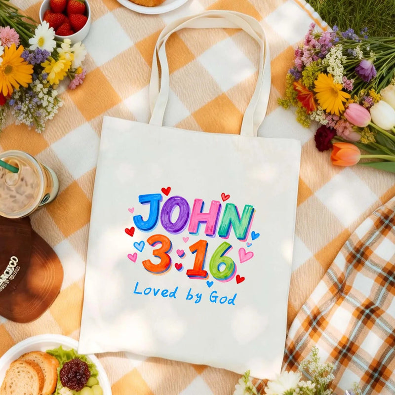 Canvas Bag Canvas Christian Bag John 3 16 Loved by God Christian Gift Canvas Tote Bags PrintToucan