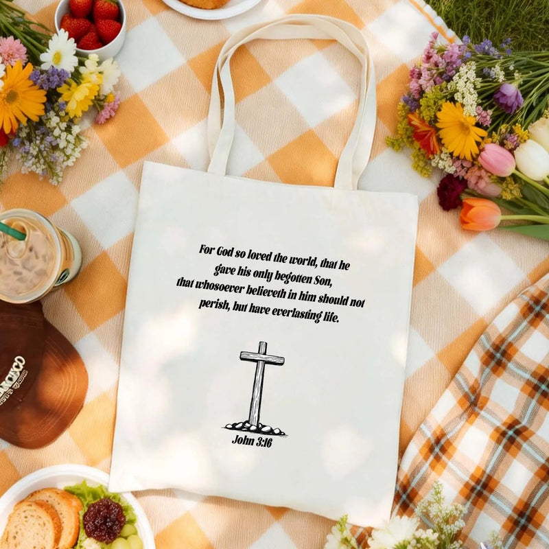 Canvas Bag Canvas Christian Bag John 3 16 Scripture Cross Christian Gift Canvas Tote Bags PrintToucan