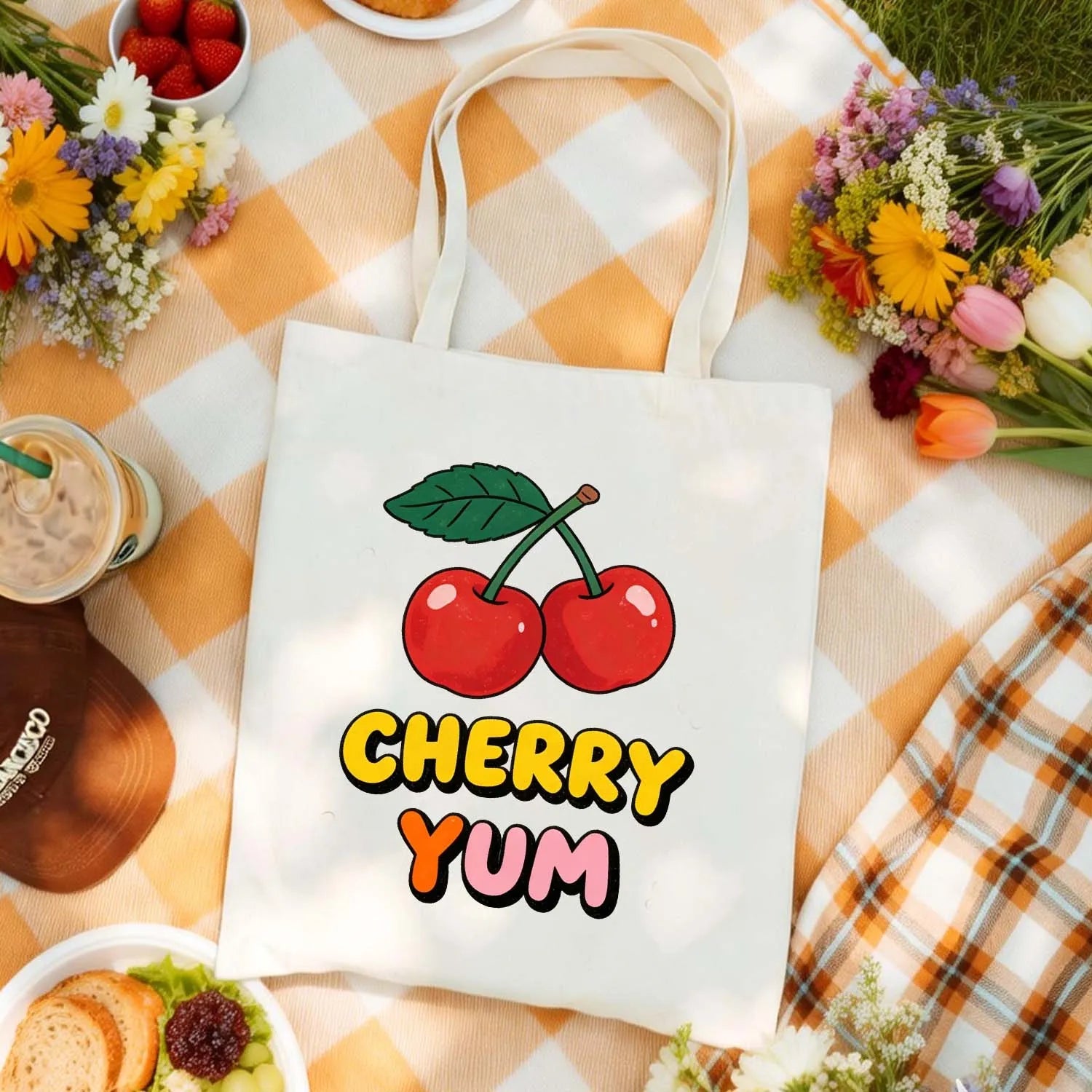 Canvas Bag Canvas Fabric Cherry Yum Graphic Made In USA PrintToucan - PrintToucanStandardPrinttoucan-13.8x15.7inch（35x40）cm