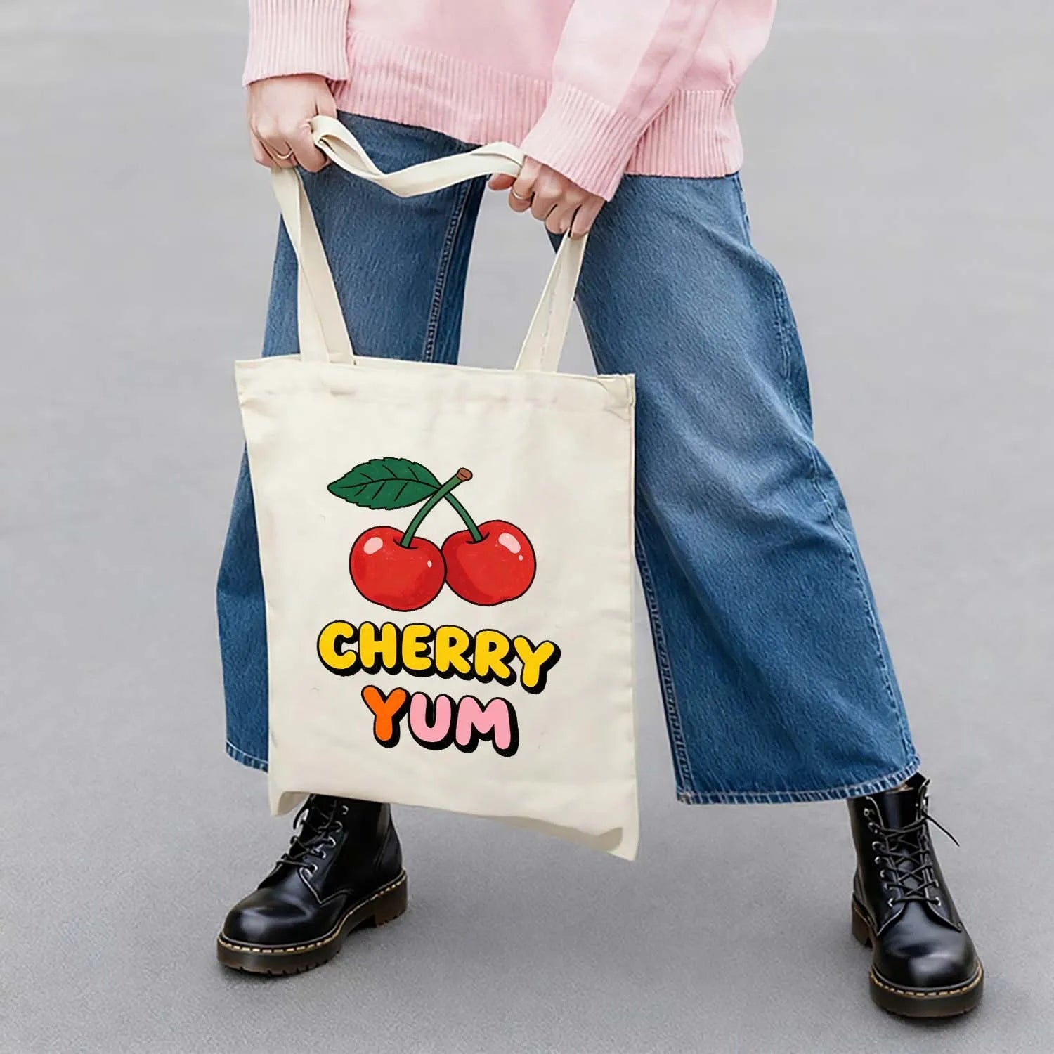 Canvas Bag Canvas Fabric Cherry Yum Graphic Made In USA PrintToucan - PrintToucanStandardPrinttoucan-13.8x15.7inch（35x40）cm