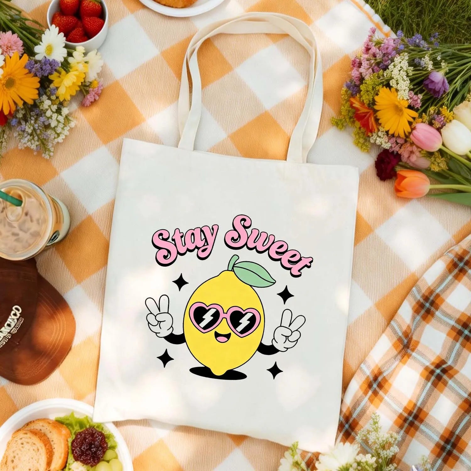 Canvas Bag Canvas Fabric Everyday Gift Stay Sweet Lemon Graphic USA Made PrintToucan - PrintToucanStandardPrinttoucan-13.8x15.7inch（35x40）cm