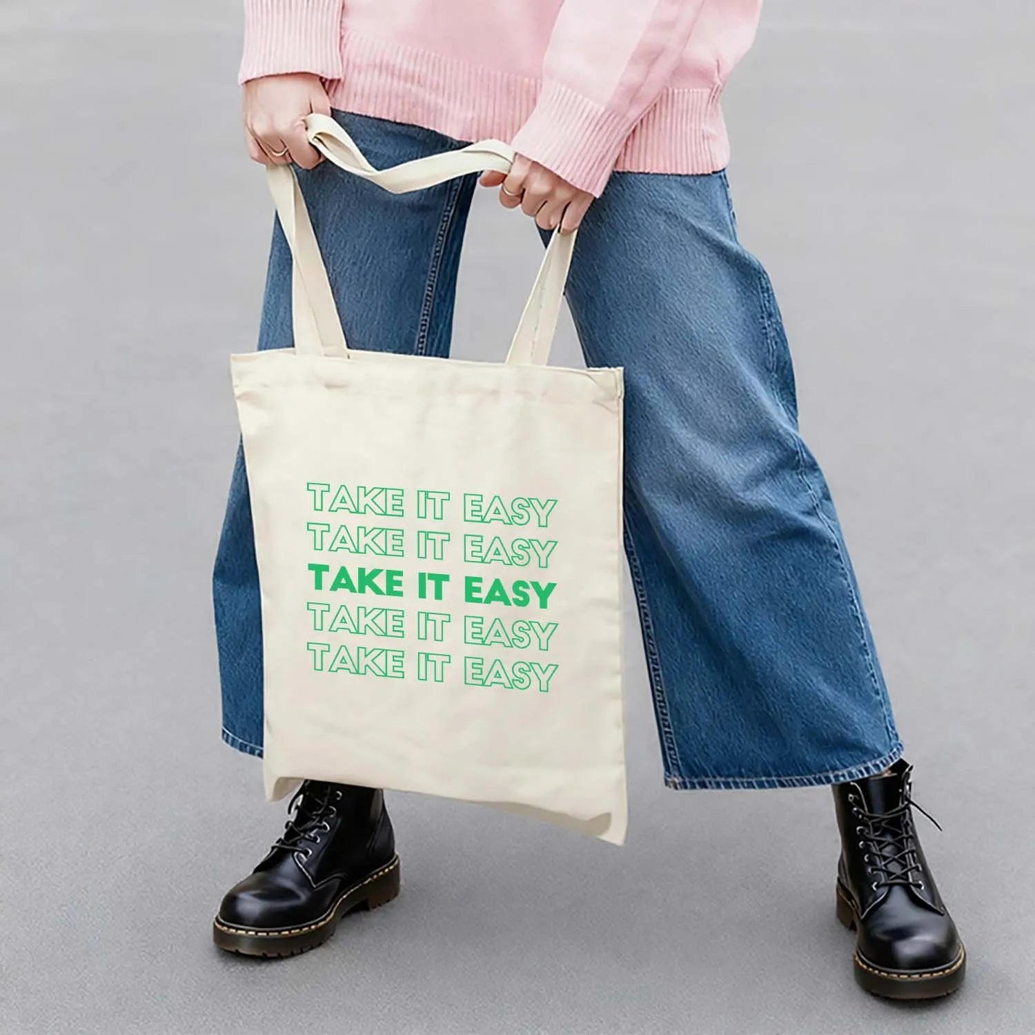 Canvas Bag Canvas Fabric Everyday Gift Take It Easy Green Text USA Made PrintToucan - PrintToucanStandardPrinttoucan-13.8x15.7inch（35x40）cm