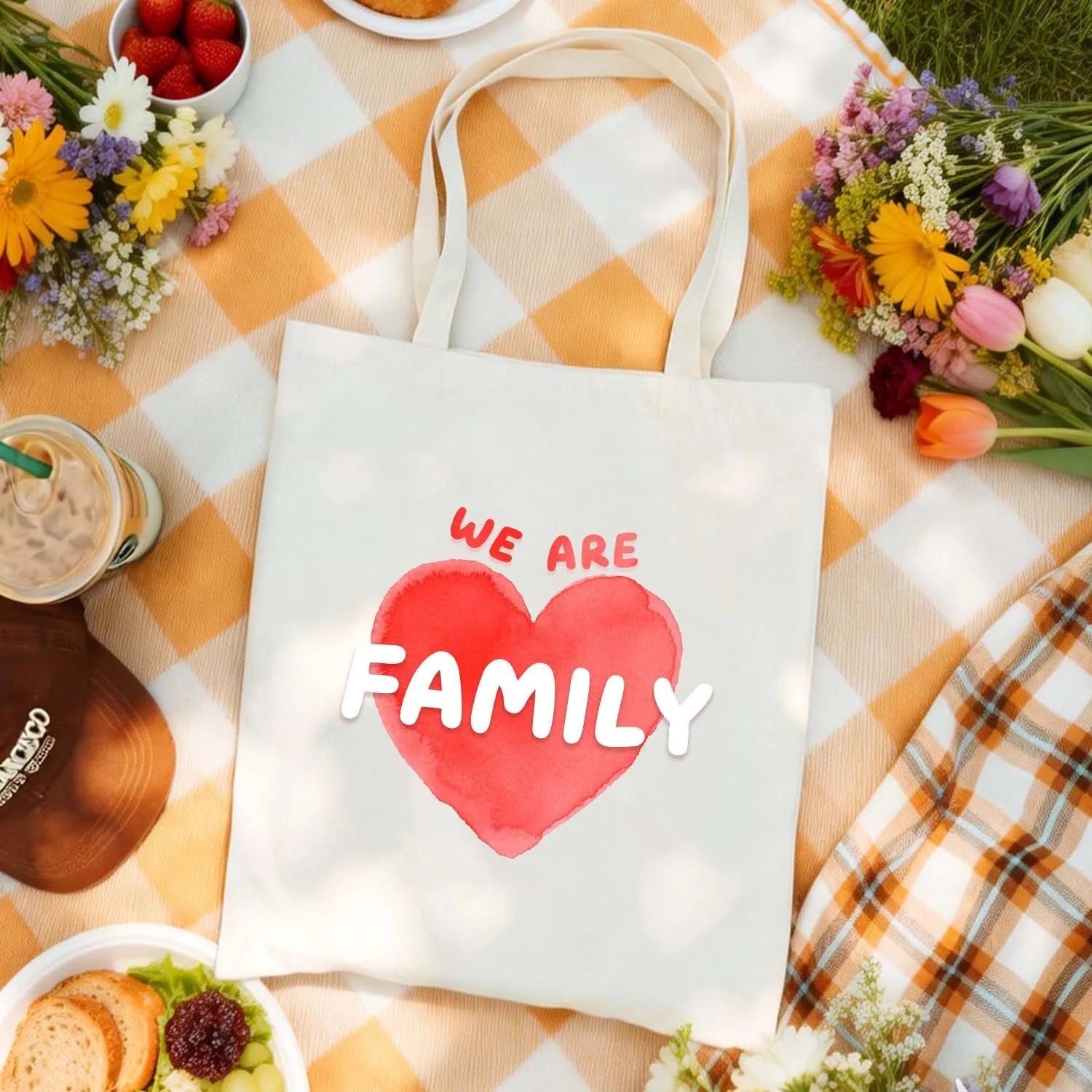 Canvas Bag Canvas Fabric Family Gift Red Watercolor Heart USA Made PrintToucan - PrintToucanStandardPrinttoucan-13.8x15.7inch（35x40）cm