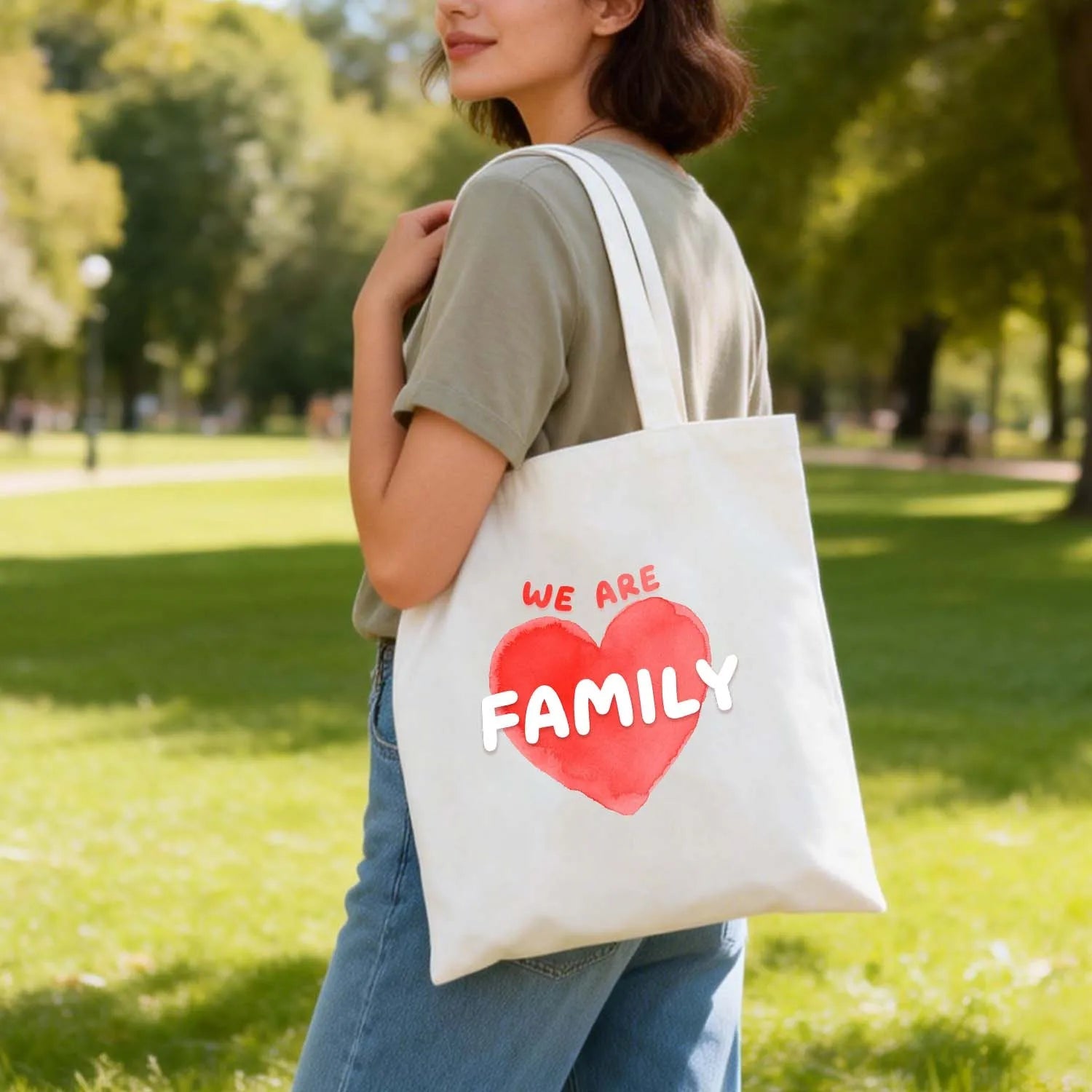 Canvas Bag Canvas Fabric Family Gift Red Watercolor Heart USA Made PrintToucan - PrintToucanStandardPrinttoucan-13.8x15.7inch（35x40）cm