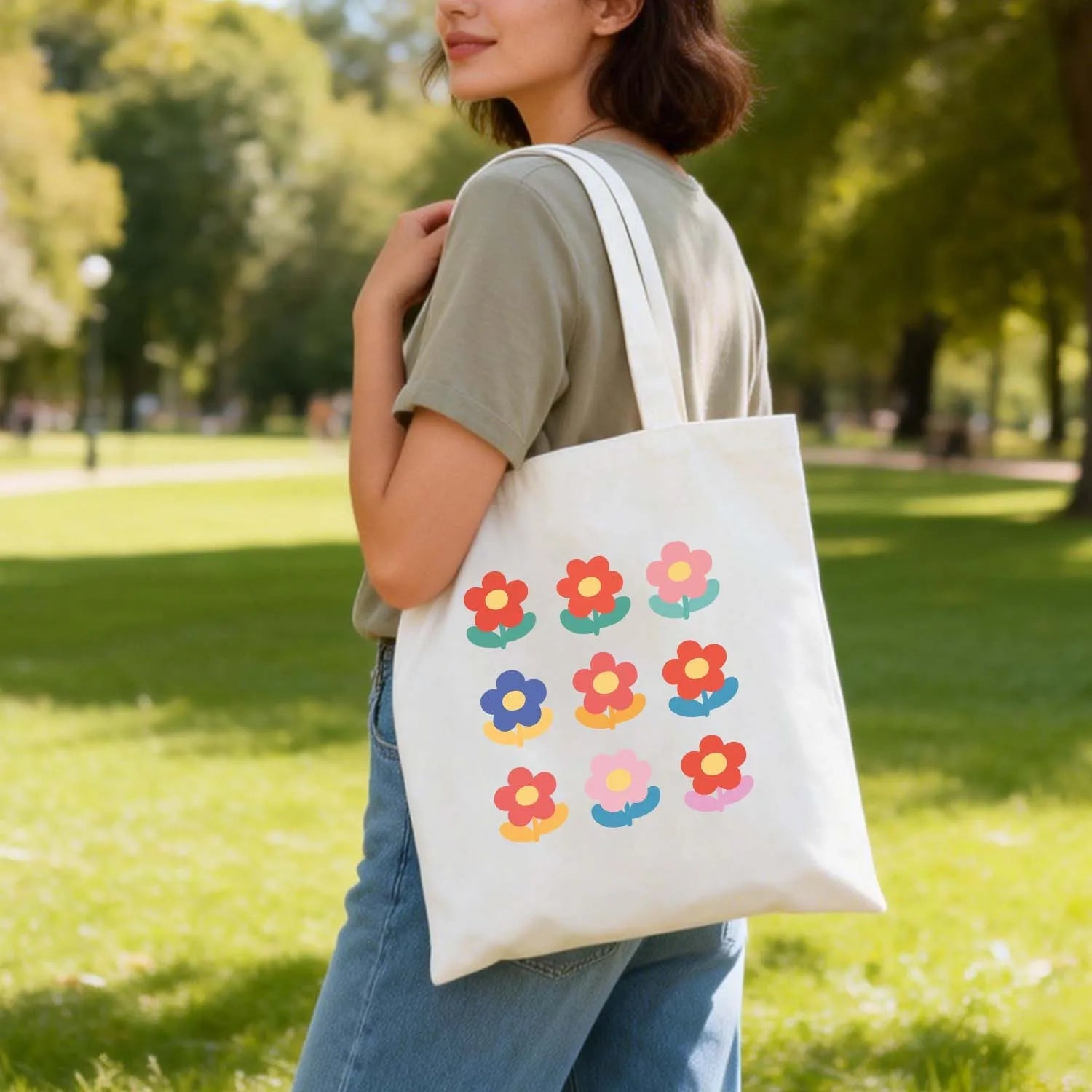 Canvas Bag Canvas Fabric Minimalist Colorful Flowers Design USA Made PrintToucan - PrintToucanStandardPrinttoucan-13.8x15.7inch（35x40）cm