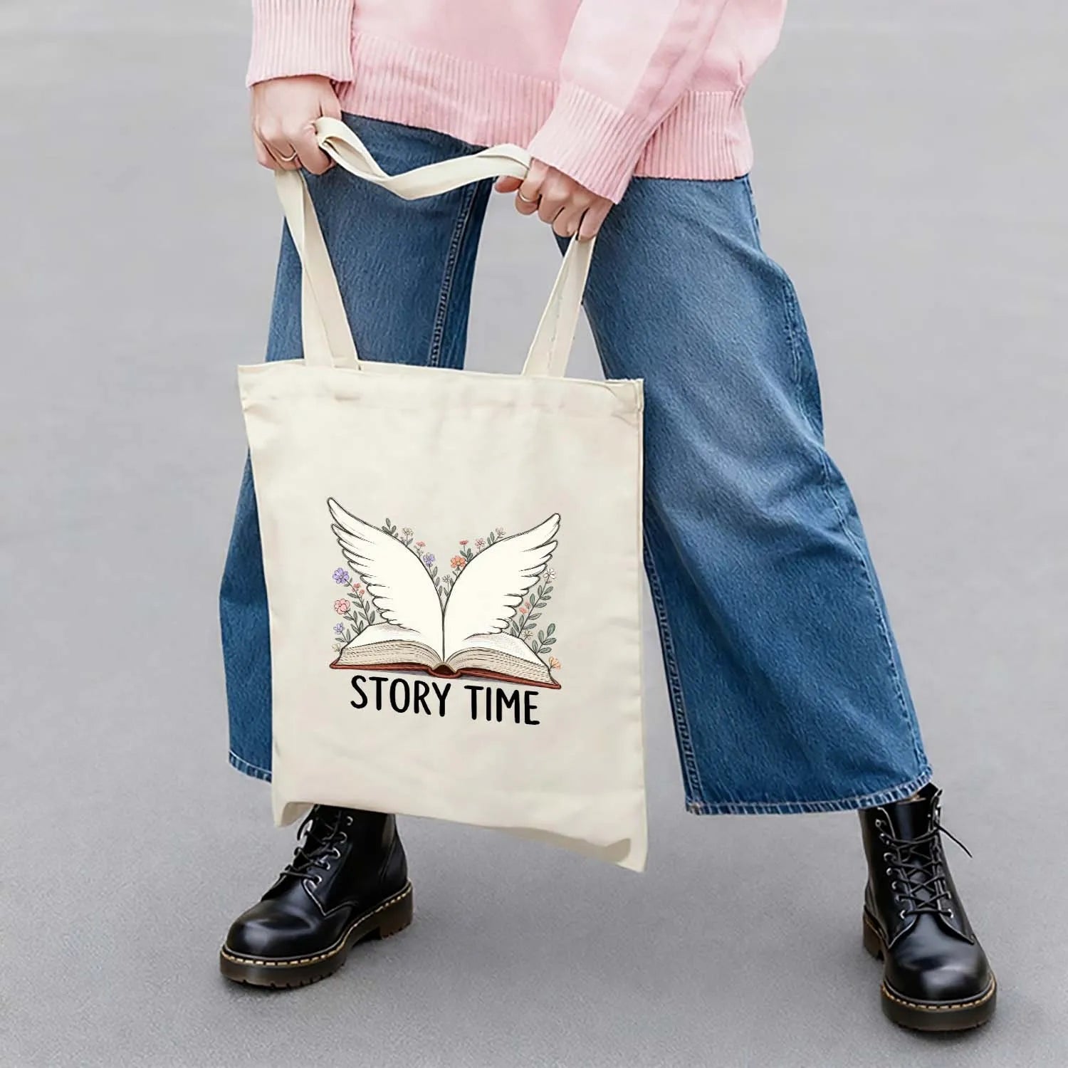 Canvas Bag Canvas Fabric Story Time Winged Book Design USA Made PrintToucan - PrintToucanStandardPrinttoucan-13.8x15.7inch（35x40）cm