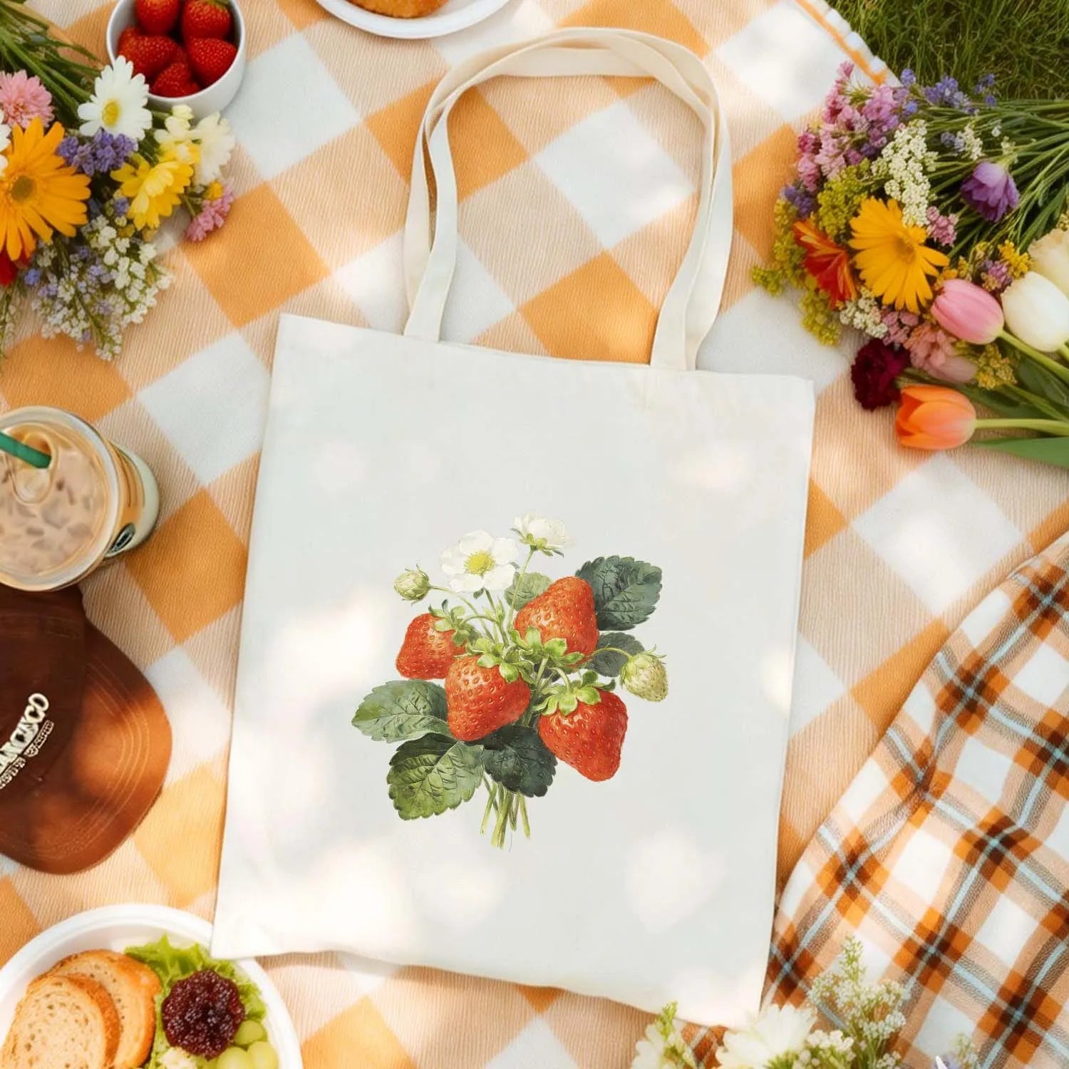 Canvas Bag Canvas Fabric Strawberry Bouquet Fresh Design USA Made PrintToucan - PrintToucanStandardPrinttoucan-13.8x15.7inch（35x40）cm