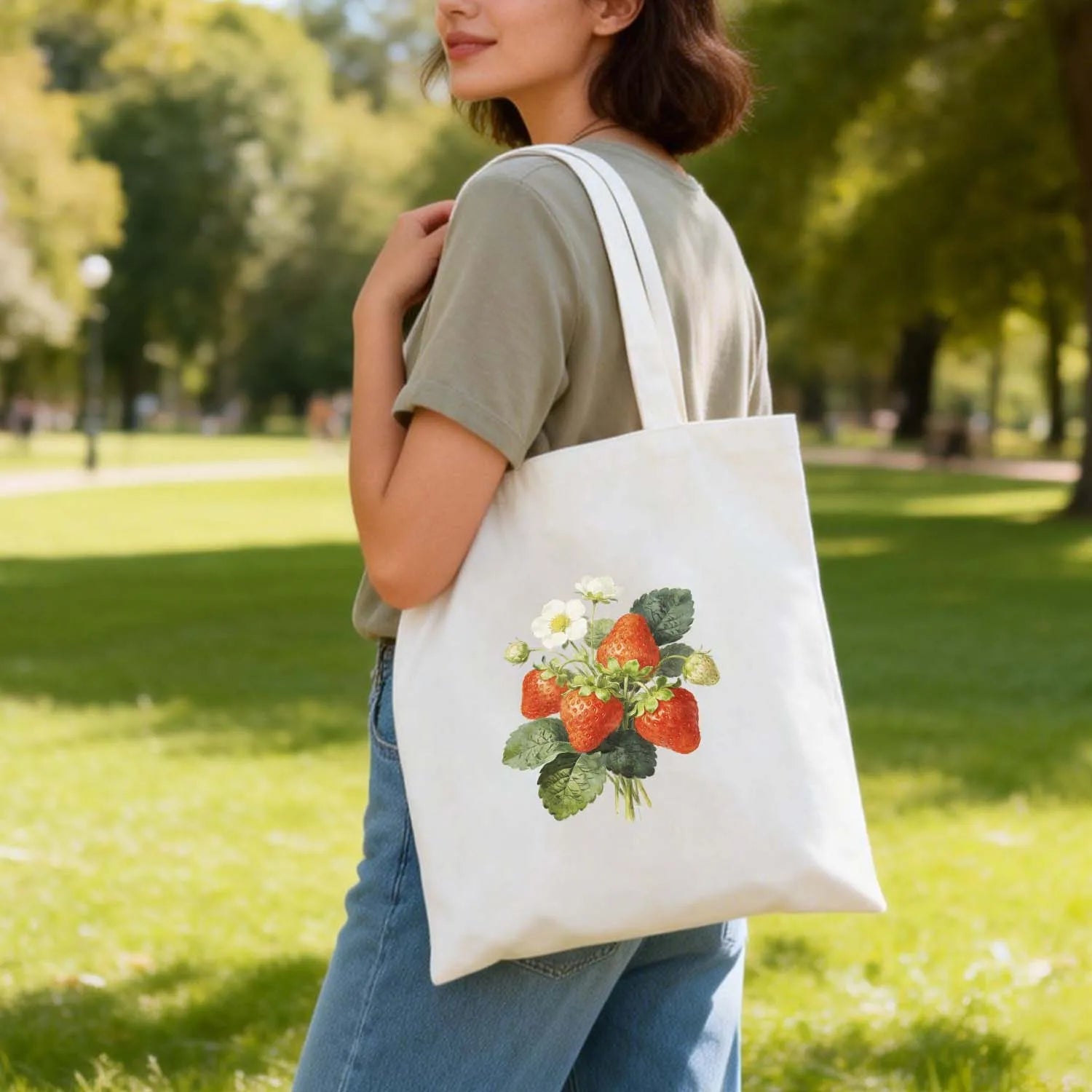 Canvas Bag Canvas Fabric Strawberry Bouquet Fresh Design USA Made PrintToucan - PrintToucanStandardPrinttoucan-13.8x15.7inch（35x40）cm