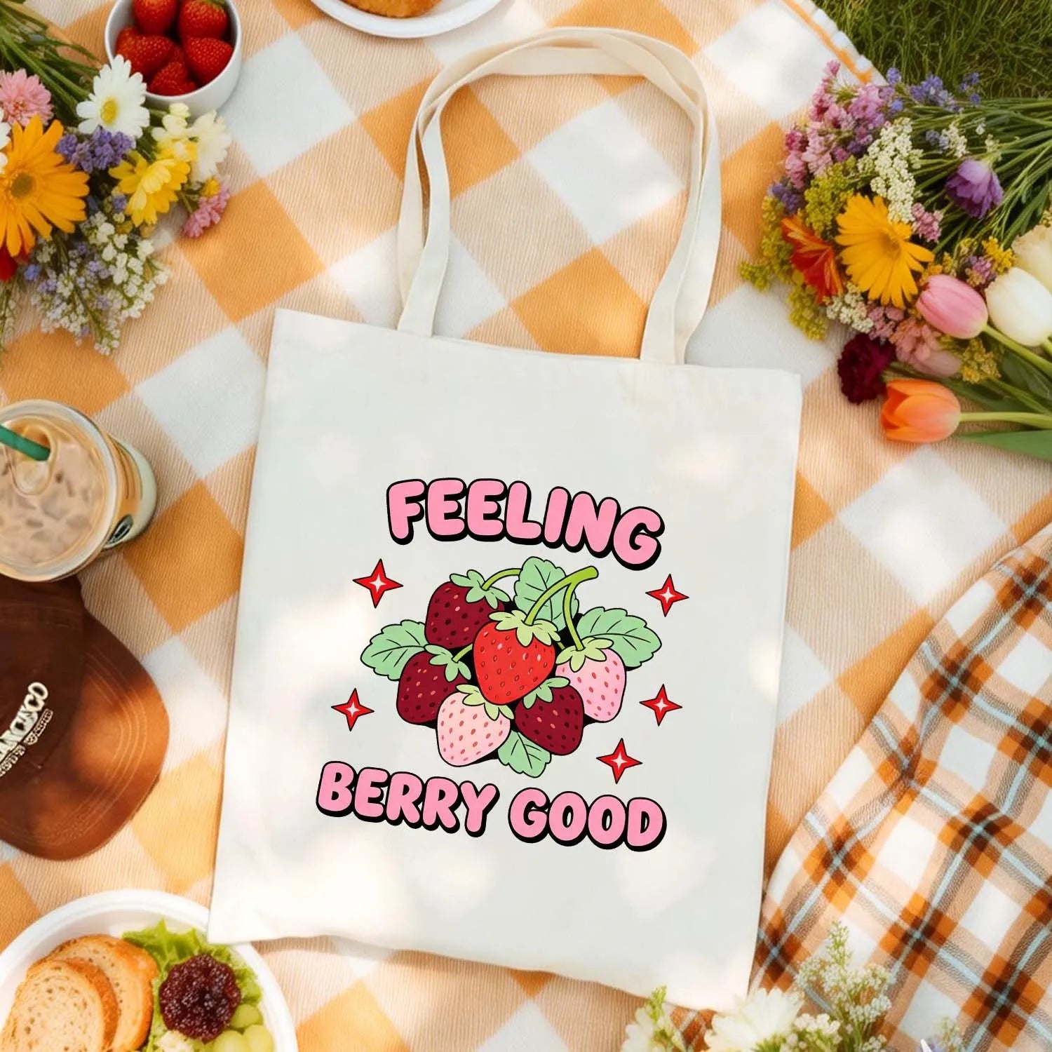 Canvas Bag Canvas Fabric Strawberry Feeling Berry Good Made In USA PrintToucan - PrintToucanStandardPrinttoucan-13.8x15.7inch（35x40）cm