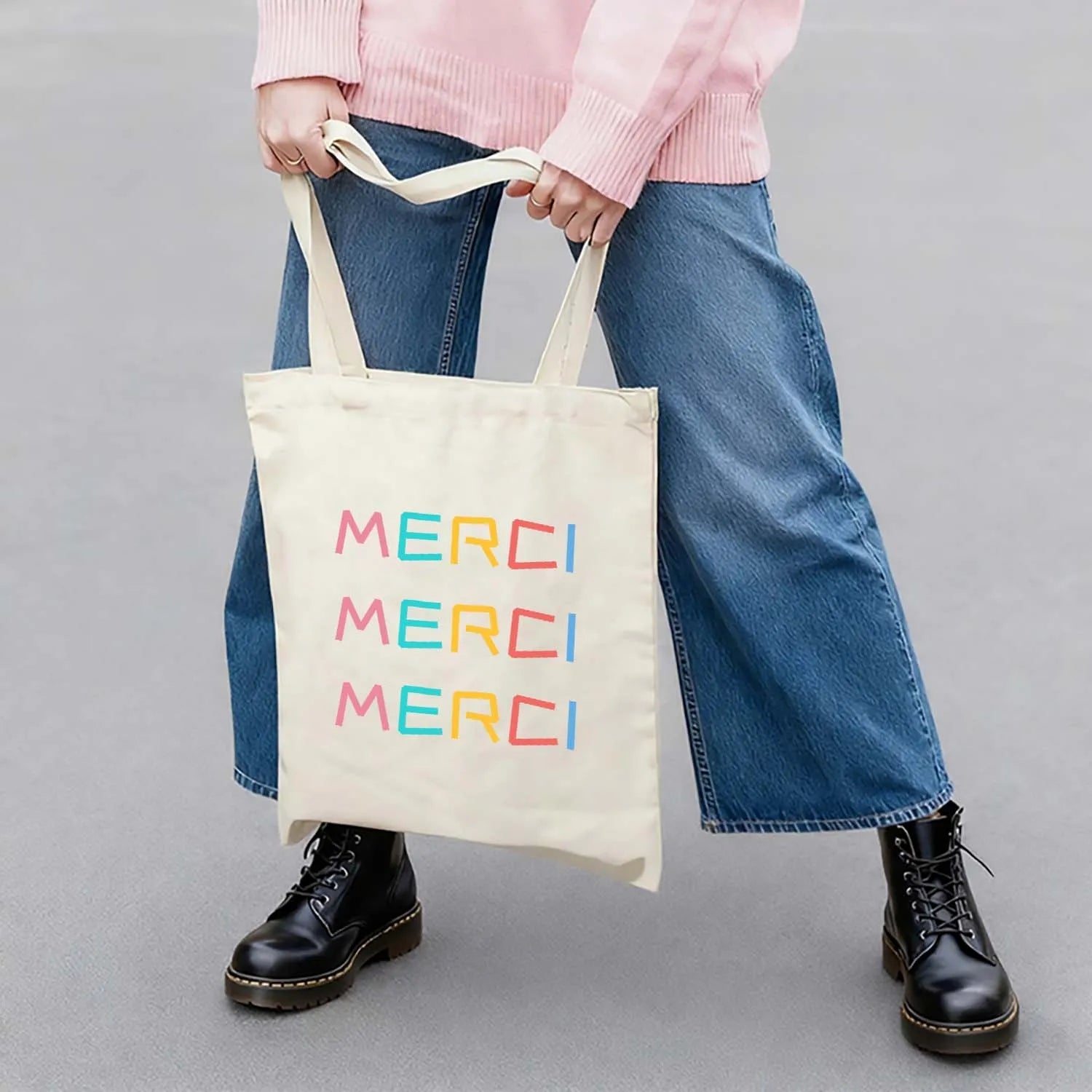Canvas Bag Canvas Fabric Thank You Gift Colorful Merci USA Made PrintToucan - PrintToucanStandardPrinttoucan-13.8x15.7inch（35x40）cm