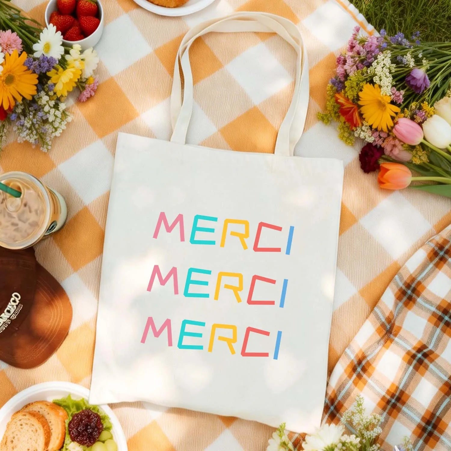 Canvas Bag Canvas Fabric Thank You Gift Colorful Merci USA Made PrintToucan - PrintToucanStandardPrinttoucan-13.8x15.7inch（35x40）cm