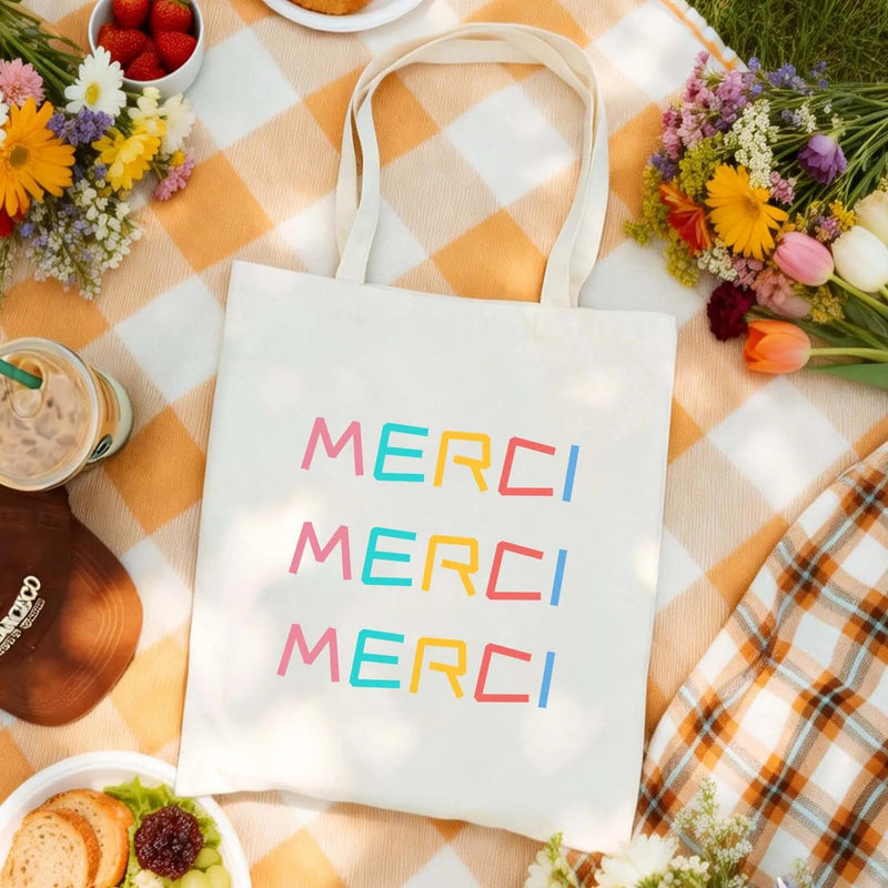 Canvas Bag Canvas Fabric Thank You Gift Colorful Merci USA Made PrintToucan