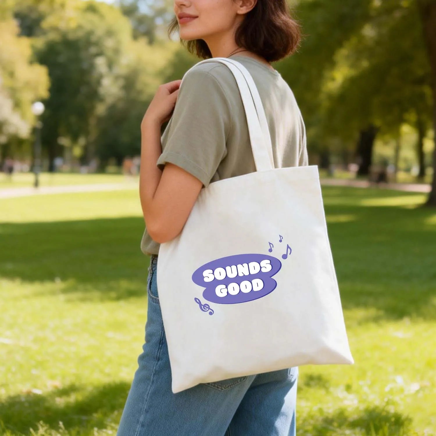 Canvas Bag Cotton Canvas Sounds Good Music Tote Made In USA PrintToucan - PrintToucanStandardPrinttoucan-13.8x15.7inch（35x40）cm
