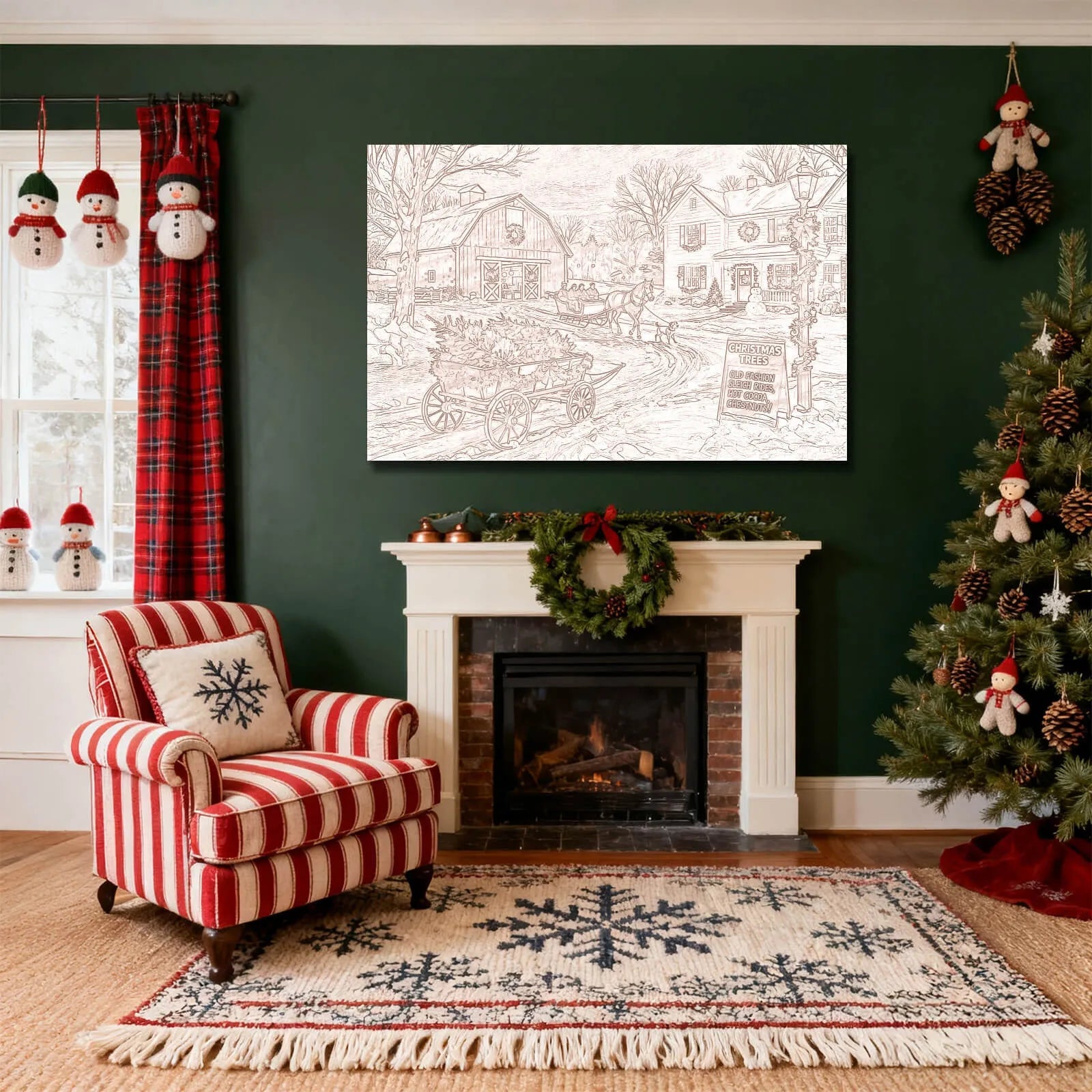 Canvas Prints Canvas Wall Art Christmas Barn Winter Scene Vintage Country Style Home Decor PrintToucan - PrintToucanChrismas Gift