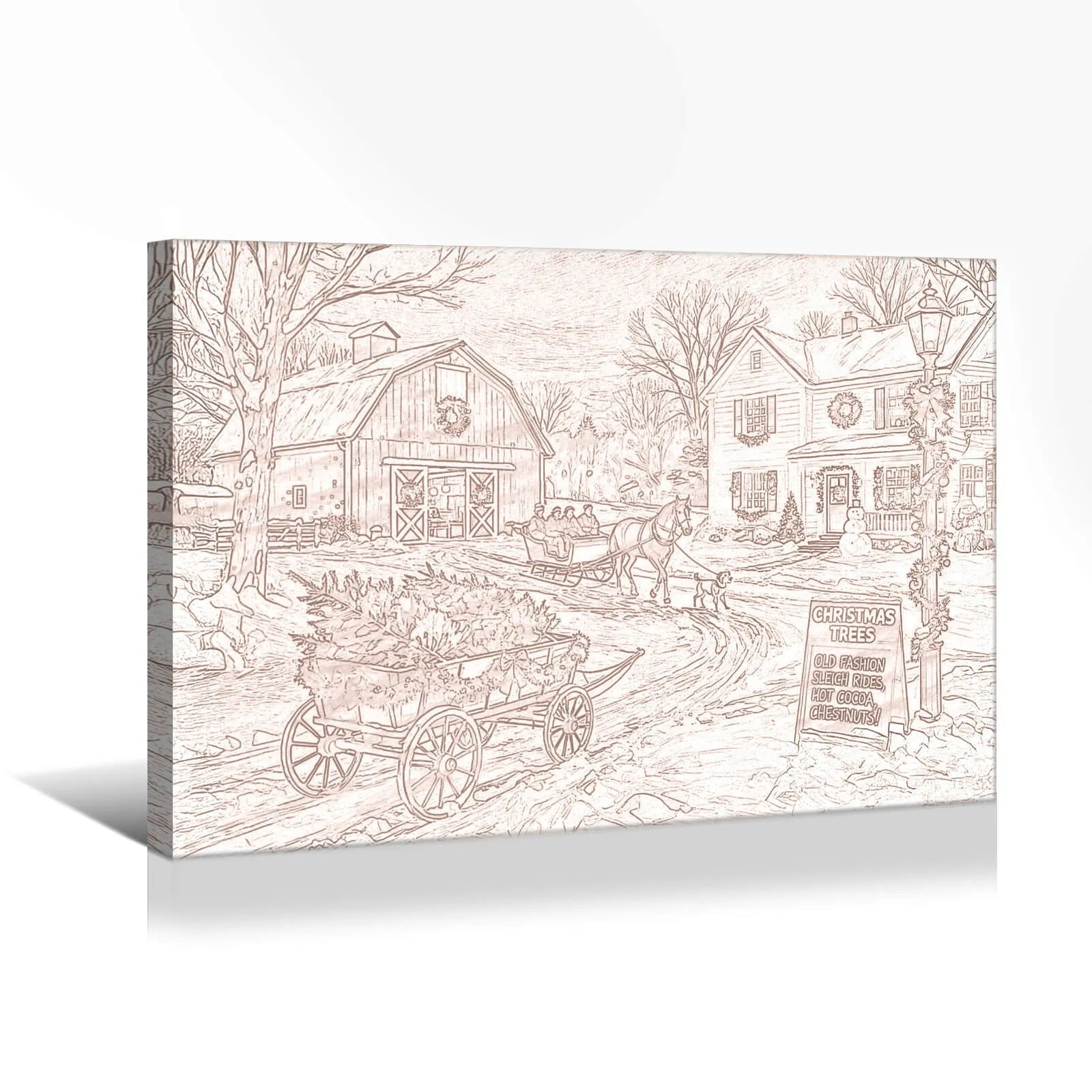 Canvas Prints Canvas Wall Art Christmas Barn Winter Scene Vintage Country Style Home Decor PrintToucan - PrintToucanChrismas Gift