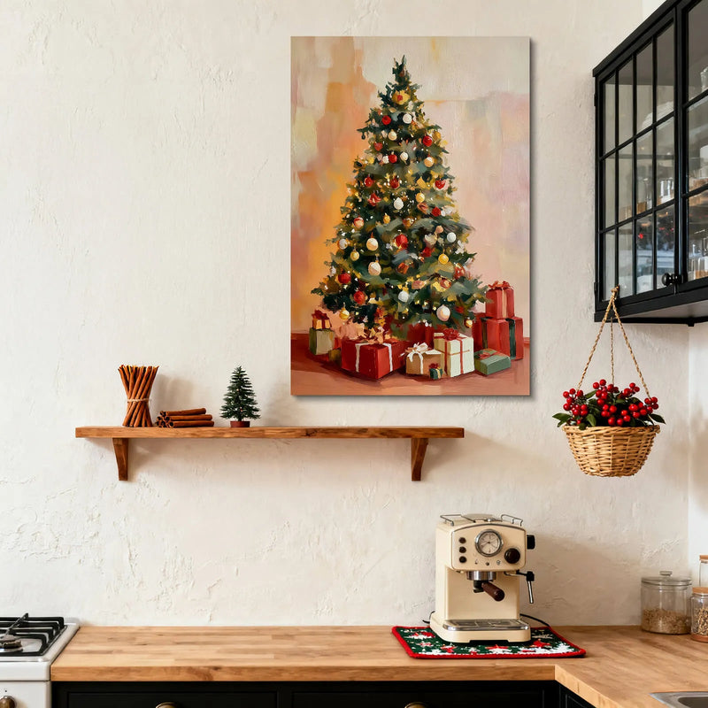 Canvas Prints Canvas Wall Art Christmas Tree With Gifts Holiday Home Decor Oil Painting Style Seasonal Art  PrintToucan