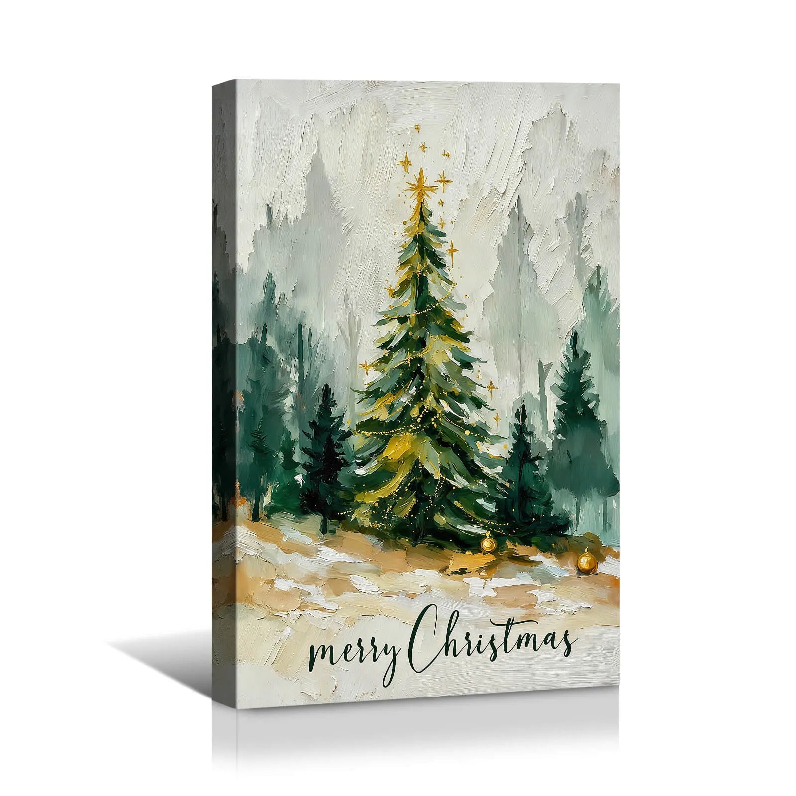 Canvas Prints Canvas Wall Art Christmas Tree With Golden Ornaments Merry Christmas Mountain Scene Soft Pastel Style Home Decor | PrintToucan - PrintToucanChrismas Gift
