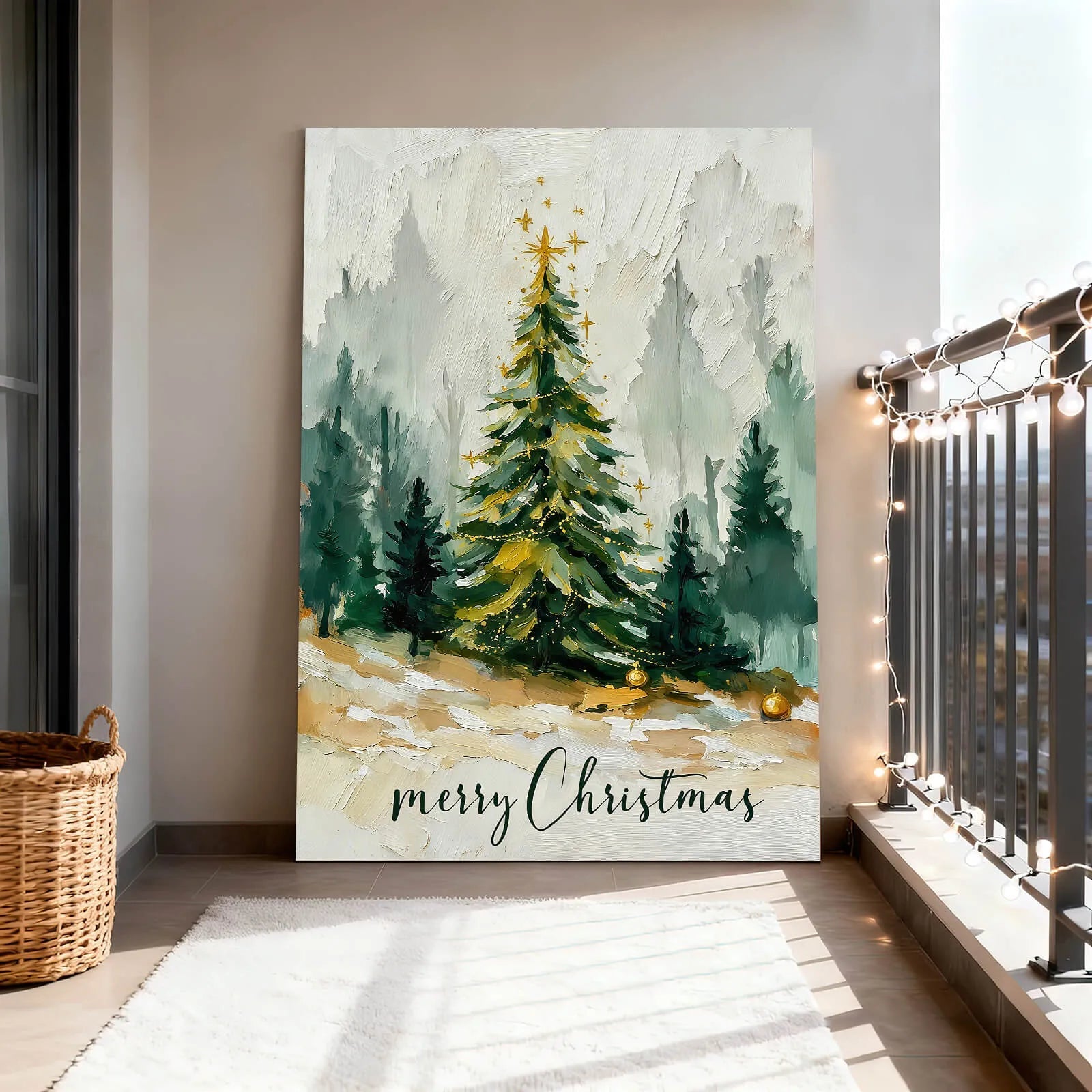 Canvas Prints Canvas Wall Art Christmas Tree With Golden Ornaments Merry Christmas Mountain Scene Soft Pastel Style Home Decor | PrintToucan - PrintToucanChrismas Gift