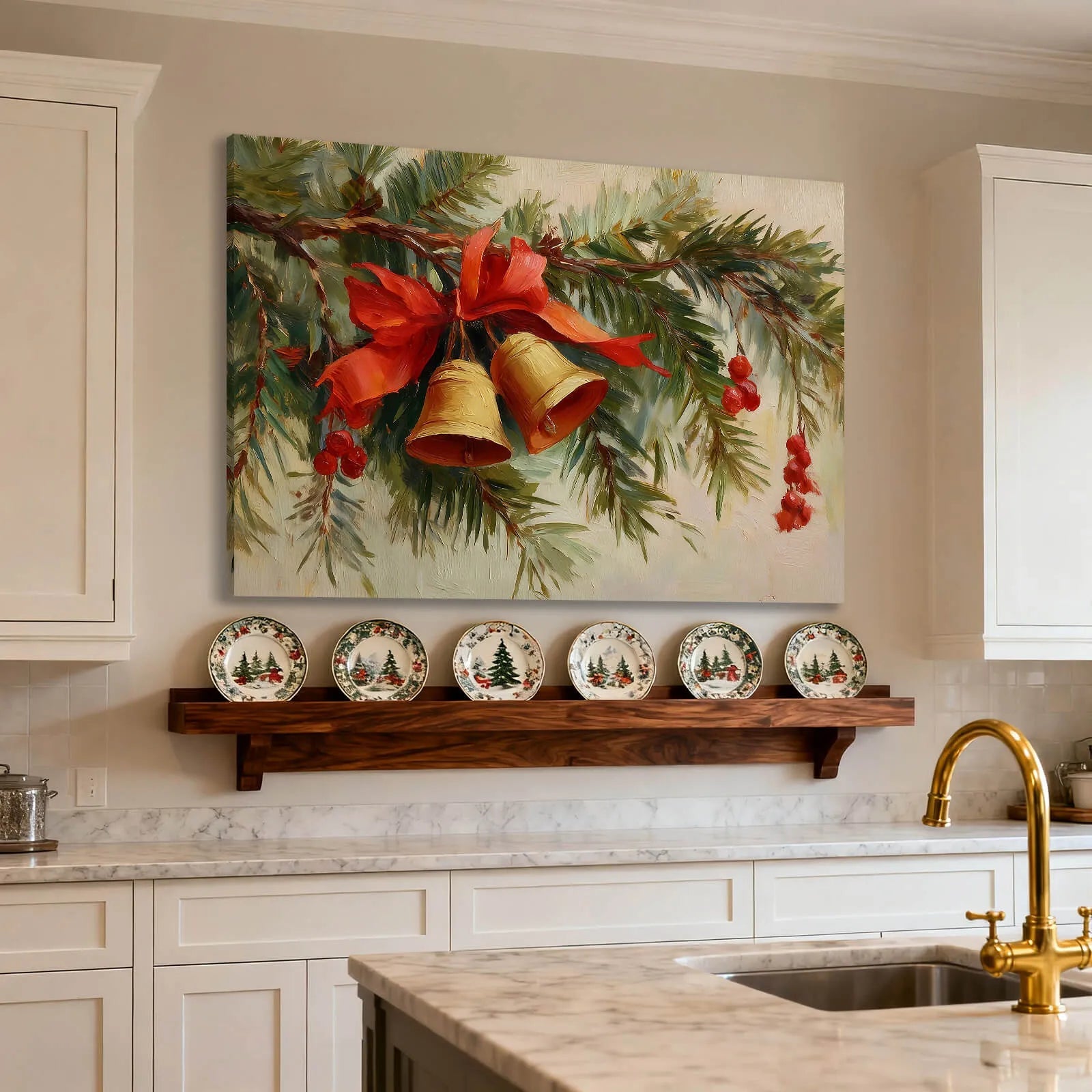 Canvas Prints Canvas Wall Art Pine Branches With Red Bow Christmas Theme Home Decor Classic Style PrintToucan - PrintToucanChrismas Gift