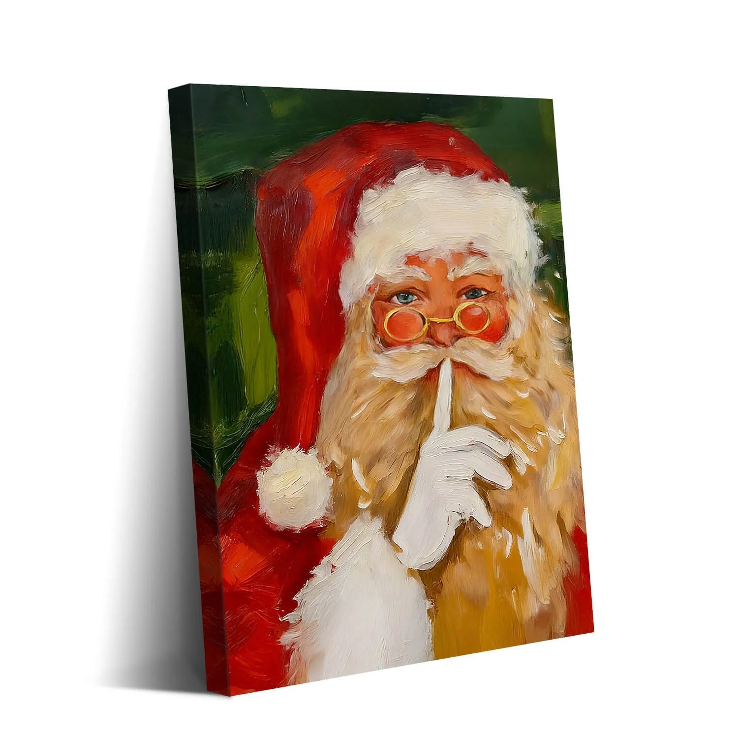 Canvas Prints Canvas Wall Art Playful Santa Shushing With Round Glasses Red White Outfit Holiday Home Decor | PrintToucan - PrintToucanChrismas Gift