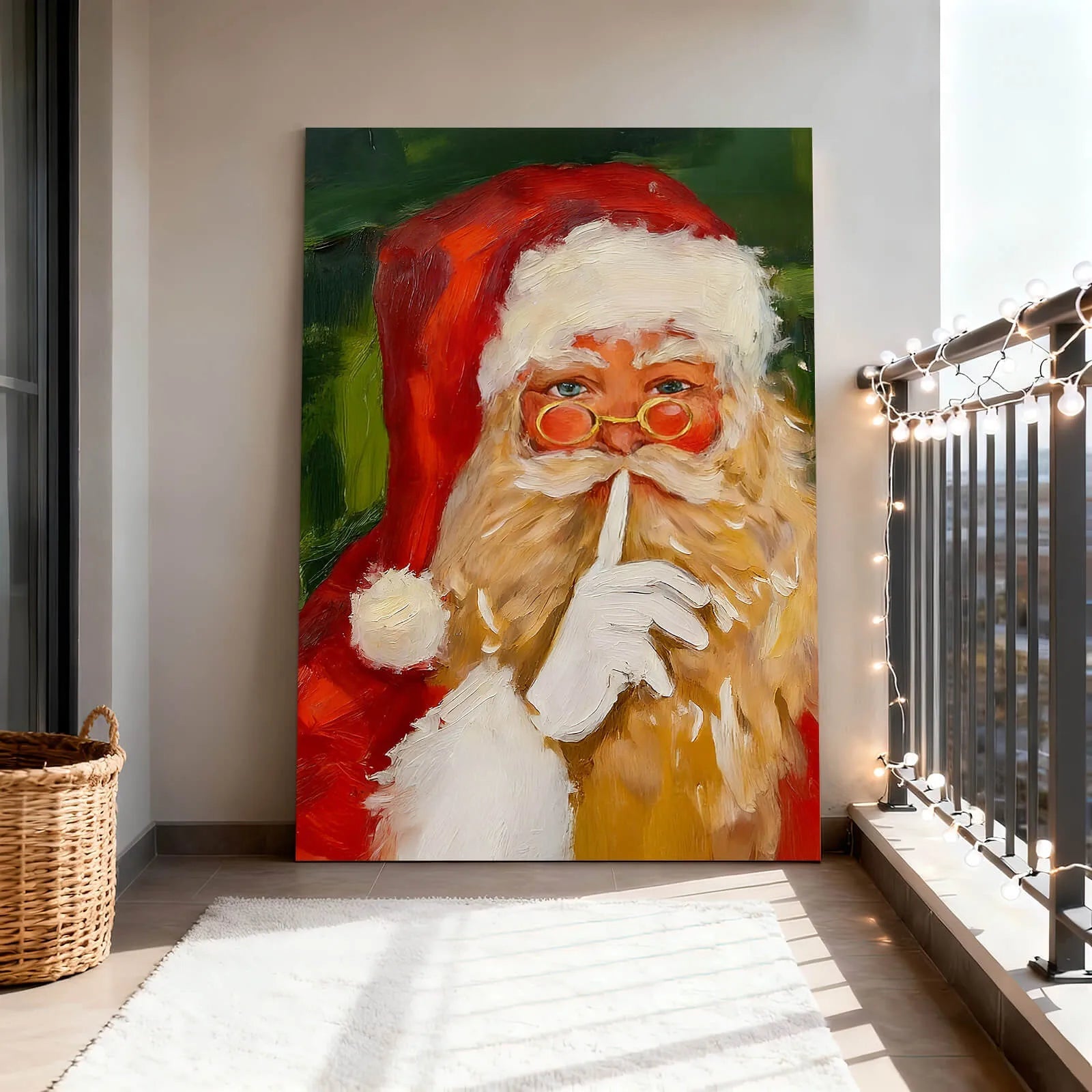 Canvas Prints Canvas Wall Art Playful Santa Shushing With Round Glasses Red White Outfit Holiday Home Decor | PrintToucan - PrintToucanChrismas Gift