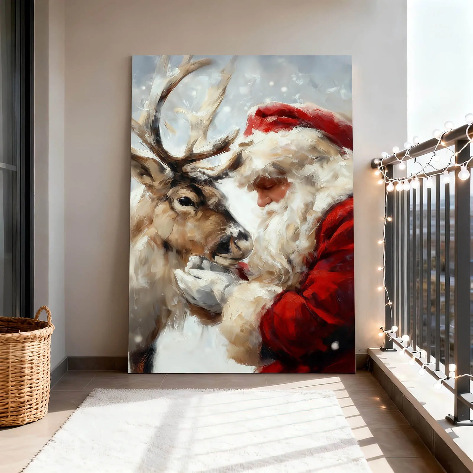 Canvas Prints Canvas Wall Art Santa Feeding Reindeer Christmas Scene Home Decor Oil Painting Style PrintToucan - PrintToucanChrismas Gift