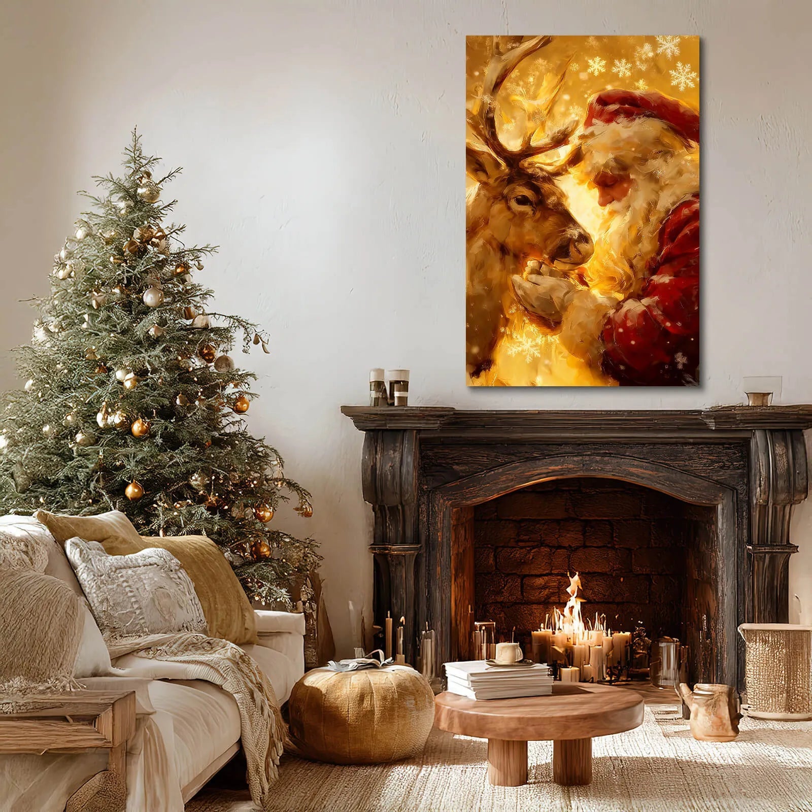 Canvas Prints Canvas Wall Art Santa & Reindeer Christmas Scene Oil Painting Home Decor Warm Holiday Style | PrintToucan - PrintToucanChrismas Gift