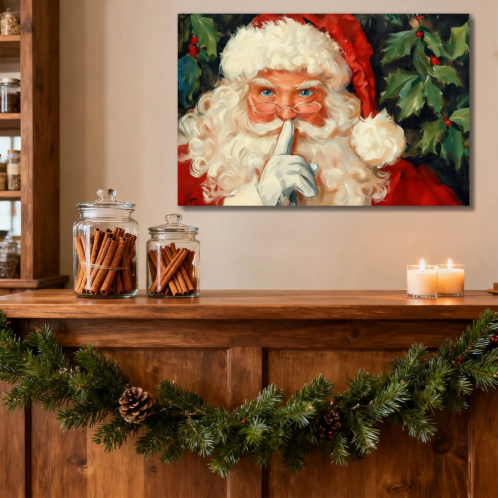 Canvas Prints Canvas Wall Art Santa Shushing Christmas Oil Painting Style Holiday Home Decor Artwork for Living Room | PrintToucan - PrintToucanChrismas Gift