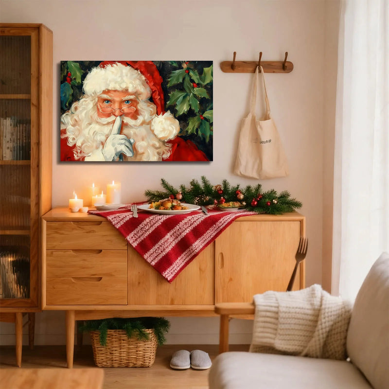 Canvas Prints Canvas Wall Art Santa Shushing Christmas Oil Painting Style Holiday Home Decor Artwork for Living Room  PrintToucan