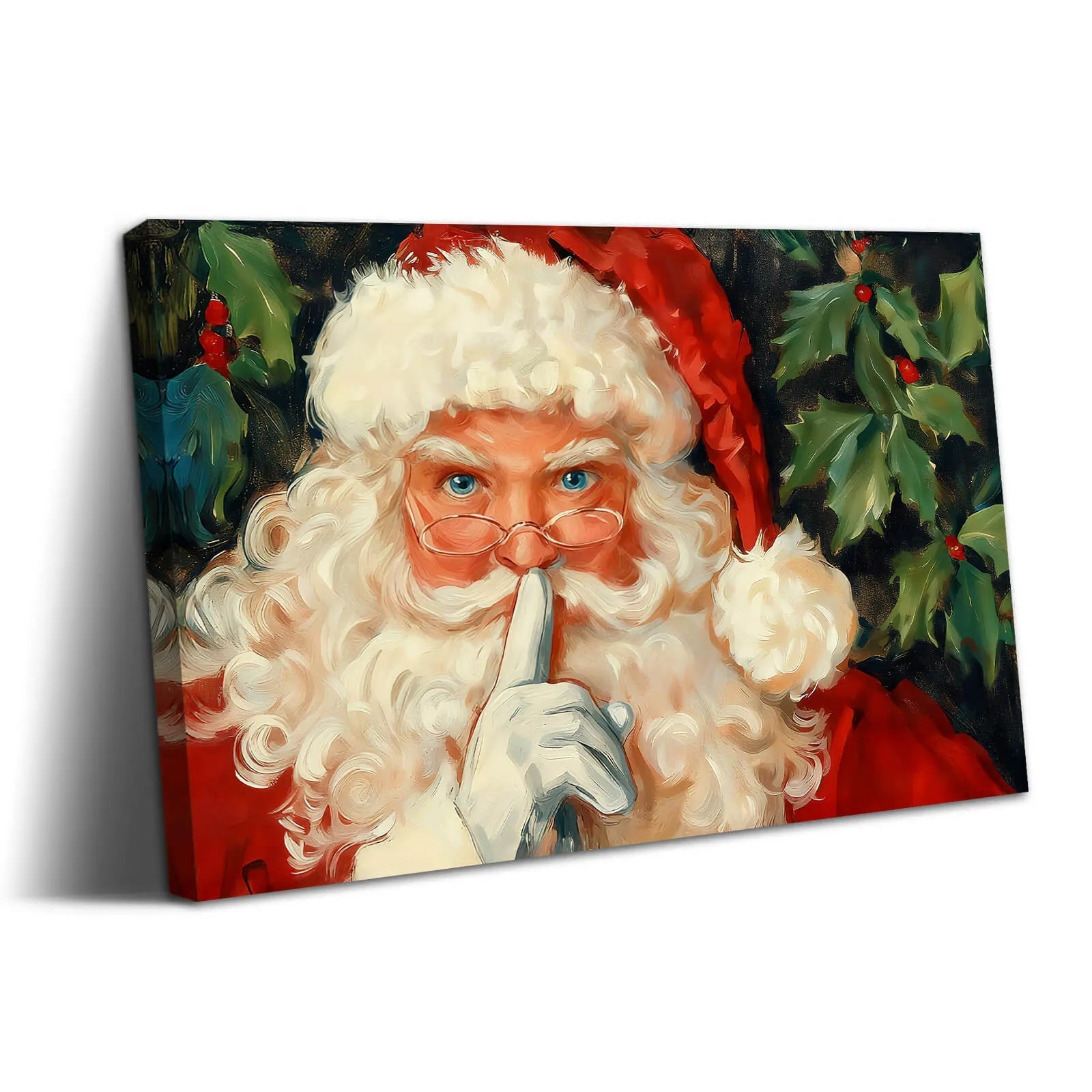 Canvas Prints Canvas Wall Art Santa Shushing Christmas Oil Painting Style Holiday Home Decor Artwork for Living Room | PrintToucan - PrintToucanChrismas Gift