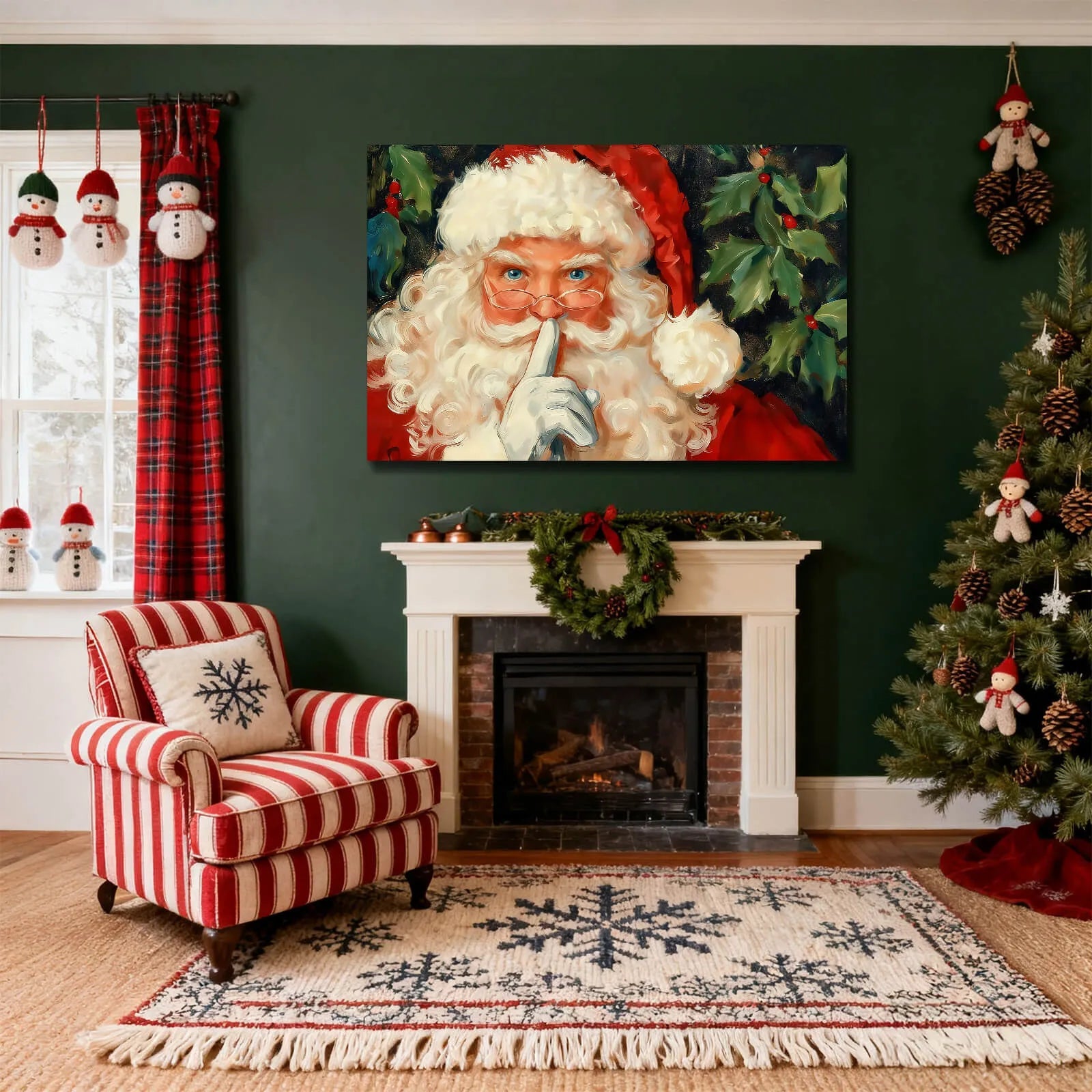 Canvas Prints Canvas Wall Art Santa Shushing Christmas Oil Painting Style Holiday Home Decor Artwork for Living Room | PrintToucan - PrintToucanChrismas Gift