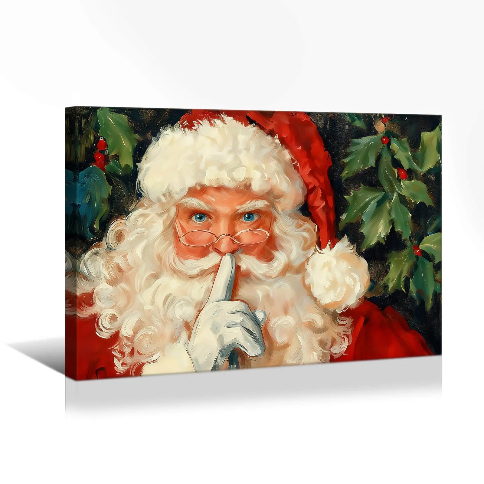 Canvas Prints Canvas Wall Art Santa Shushing Christmas Oil Painting Style Holiday Home Decor Artwork for Living Room | PrintToucan - PrintToucanChrismas Gift