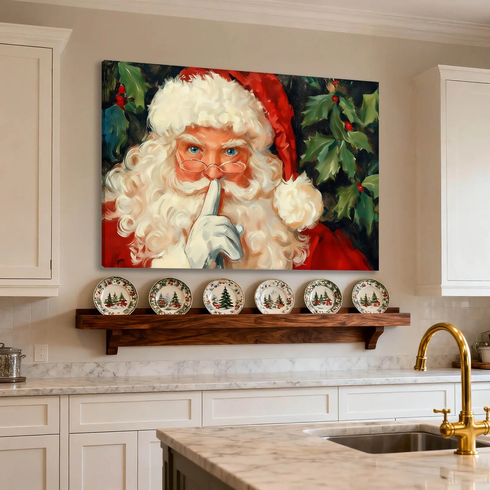 Canvas Prints Canvas Wall Art Santa Shushing Christmas Oil Painting Style Holiday Home Decor Artwork for Living Room | PrintToucan - PrintToucanChrismas Gift