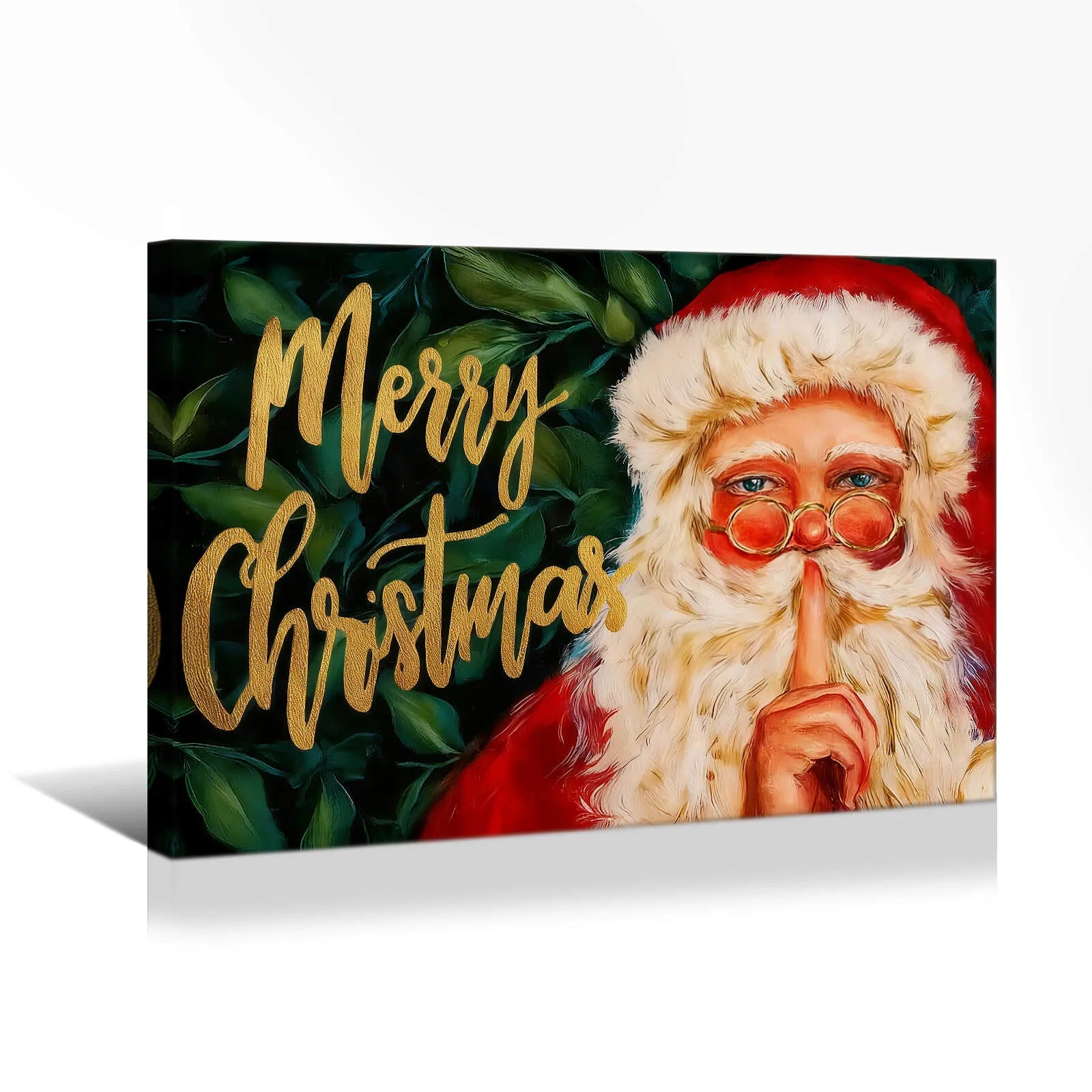 Canvas Prints Canvas Wall Art Santa Shushing Green Leaves Christmas Merry Christmas Oil Style Home Decor PrintToucan - PrintToucanChrismas Gift