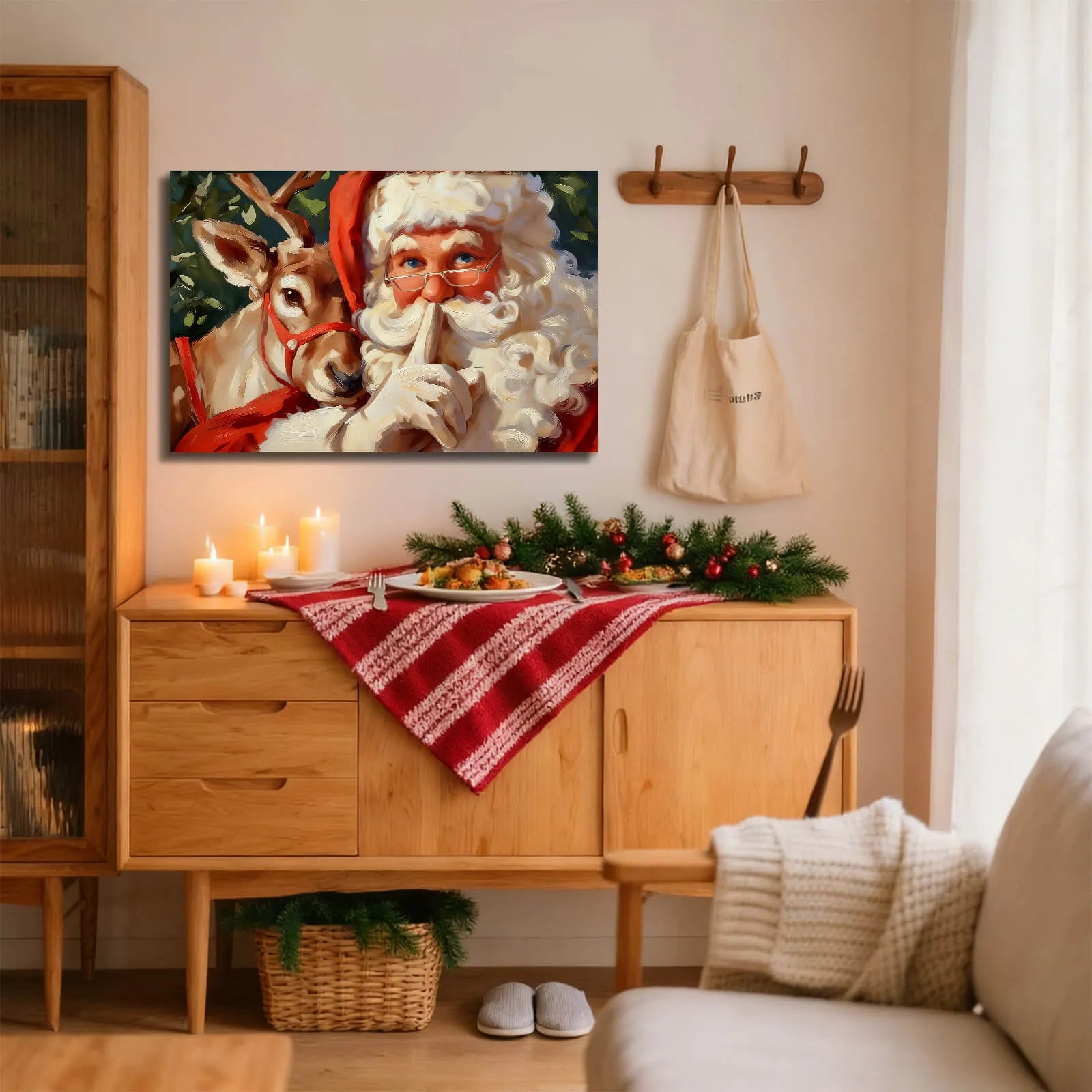 Canvas Prints Canvas Wall Art Santa With Reindeer Shushing Holiday Scene Christmas Home Decor | PrintToucan - PrintToucanChrismas Gift