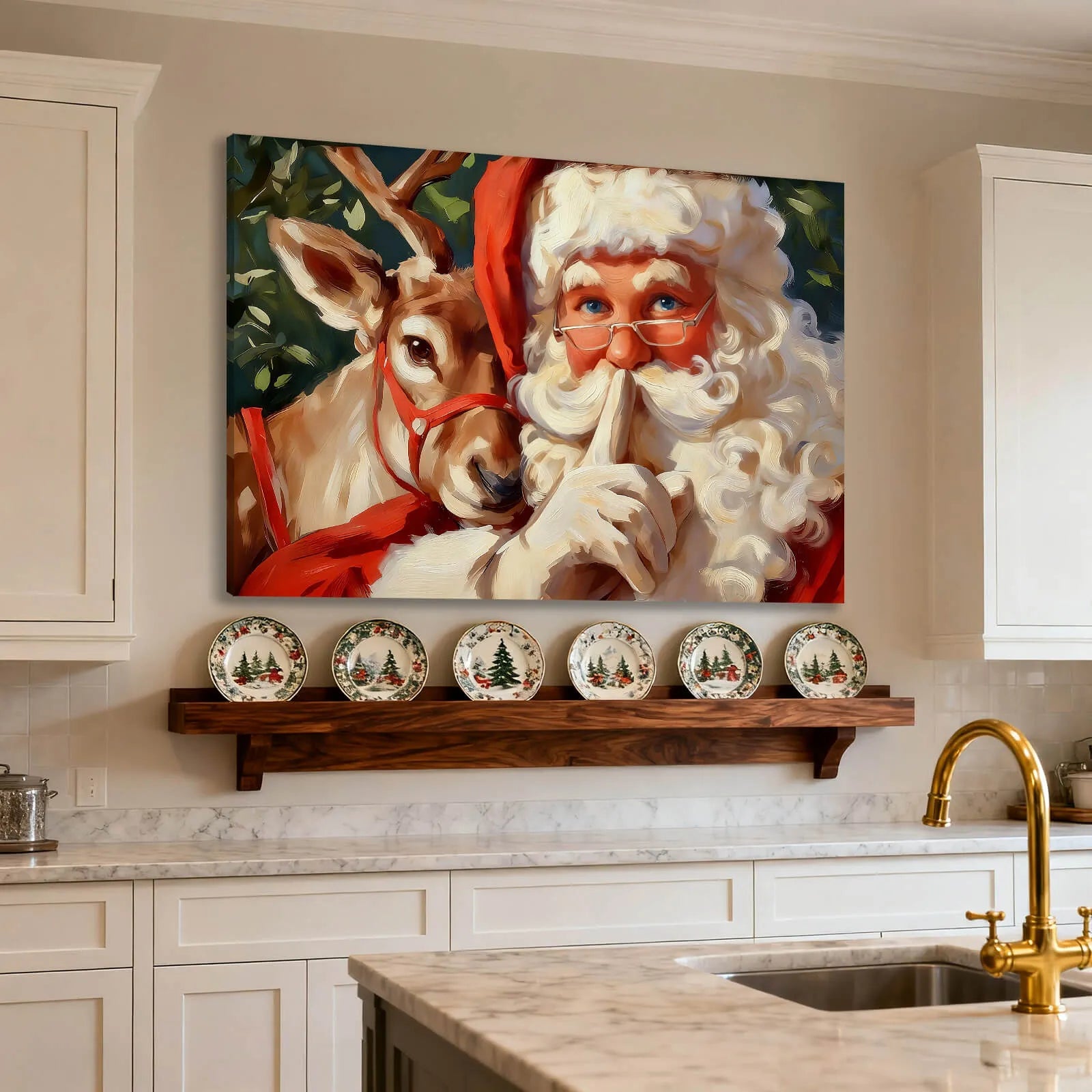 Canvas Prints Canvas Wall Art Santa With Reindeer Shushing Holiday Scene Christmas Home Decor | PrintToucan - PrintToucanChrismas Gift