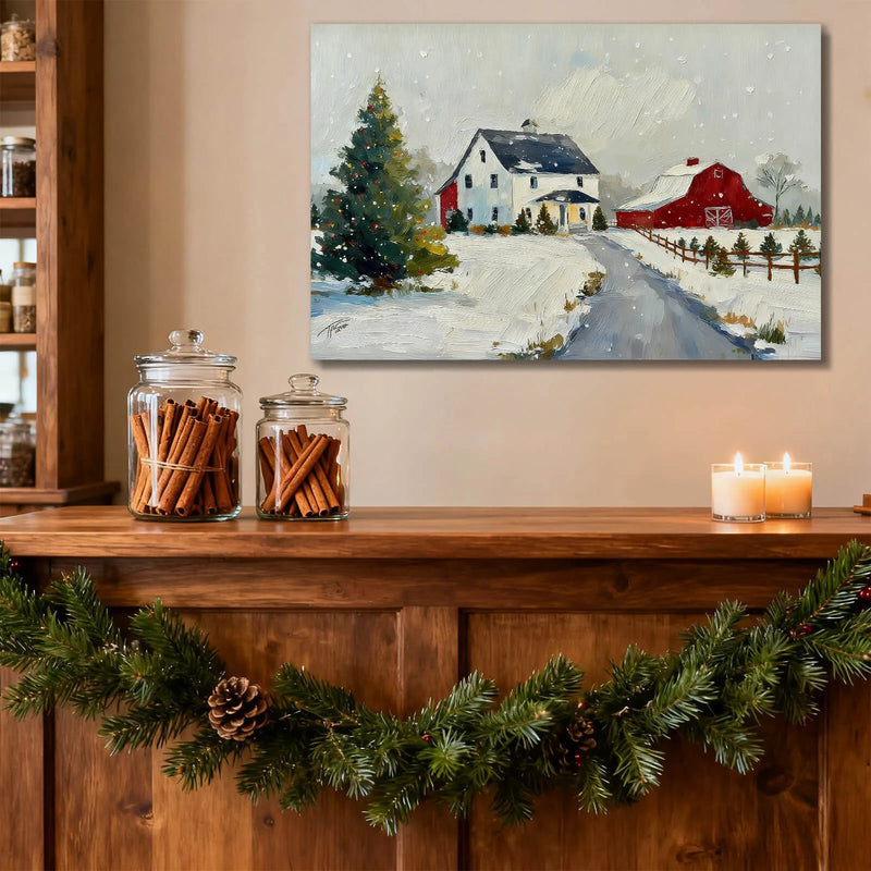 Canvas Prints Canvas Wall Art Snowy Christmas Countryside Village Holiday Home Decor  PrintToucan