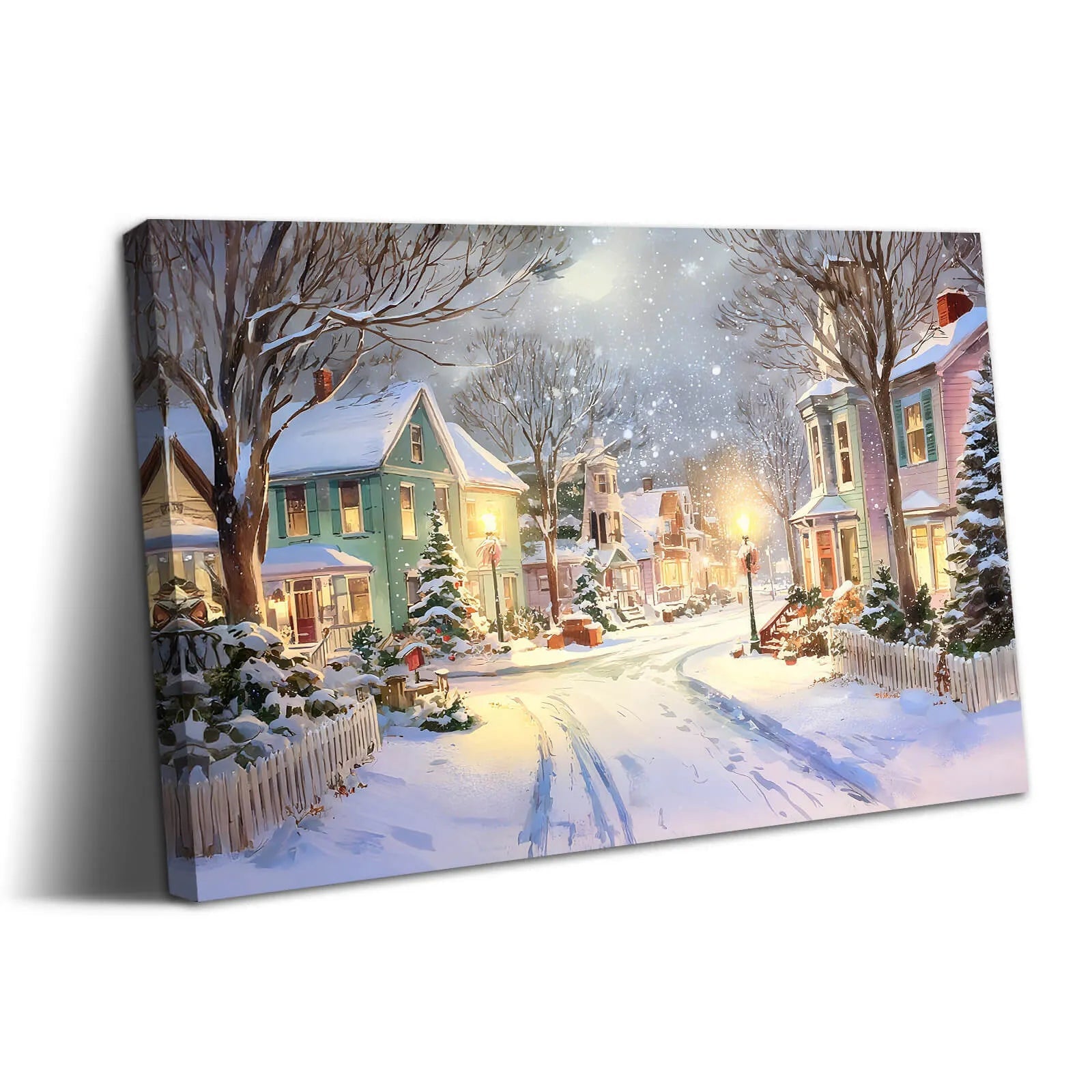 Canvas Prints Canvas Wall Art Snowy Christmas Night Small Town Street Holiday Home Decor Artwork | PrintToucan - PrintToucanChrismas Gift