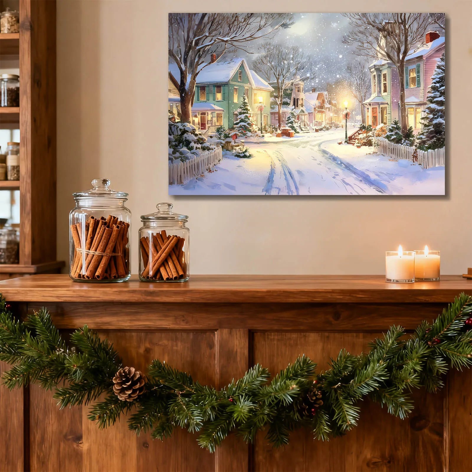 Canvas Prints Canvas Wall Art Snowy Christmas Night Small Town Street Holiday Home Decor Artwork | PrintToucan - PrintToucanChrismas Gift