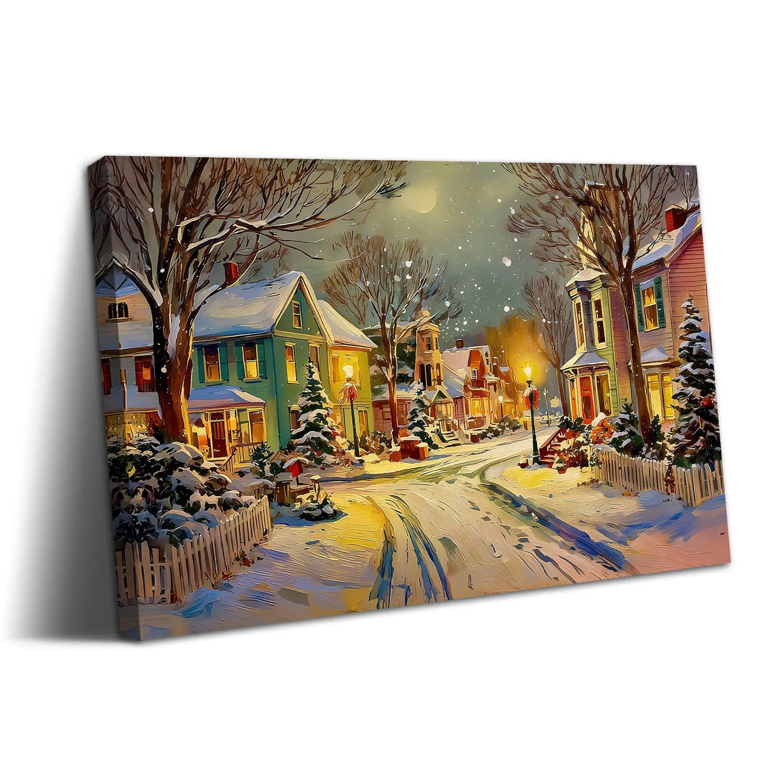 Canvas Prints Canvas Wall Art Snowy Christmas Night Small Town Street Holiday Home Decor | PrintToucan - PrintToucanChrismas Gift